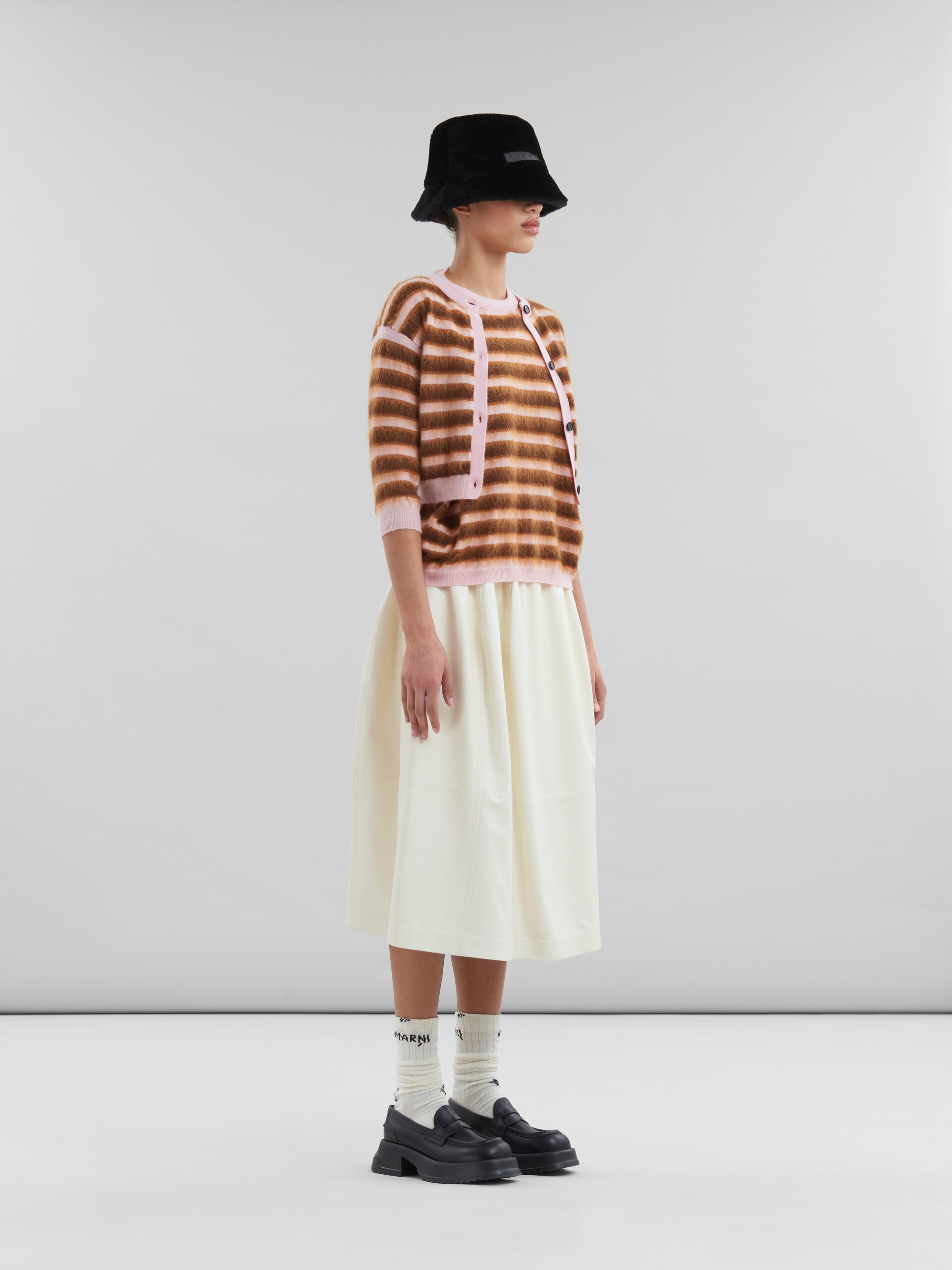 クリーム ナッパレザー製 伸縮性のあるミディ丈スカート - スカート - Image 5