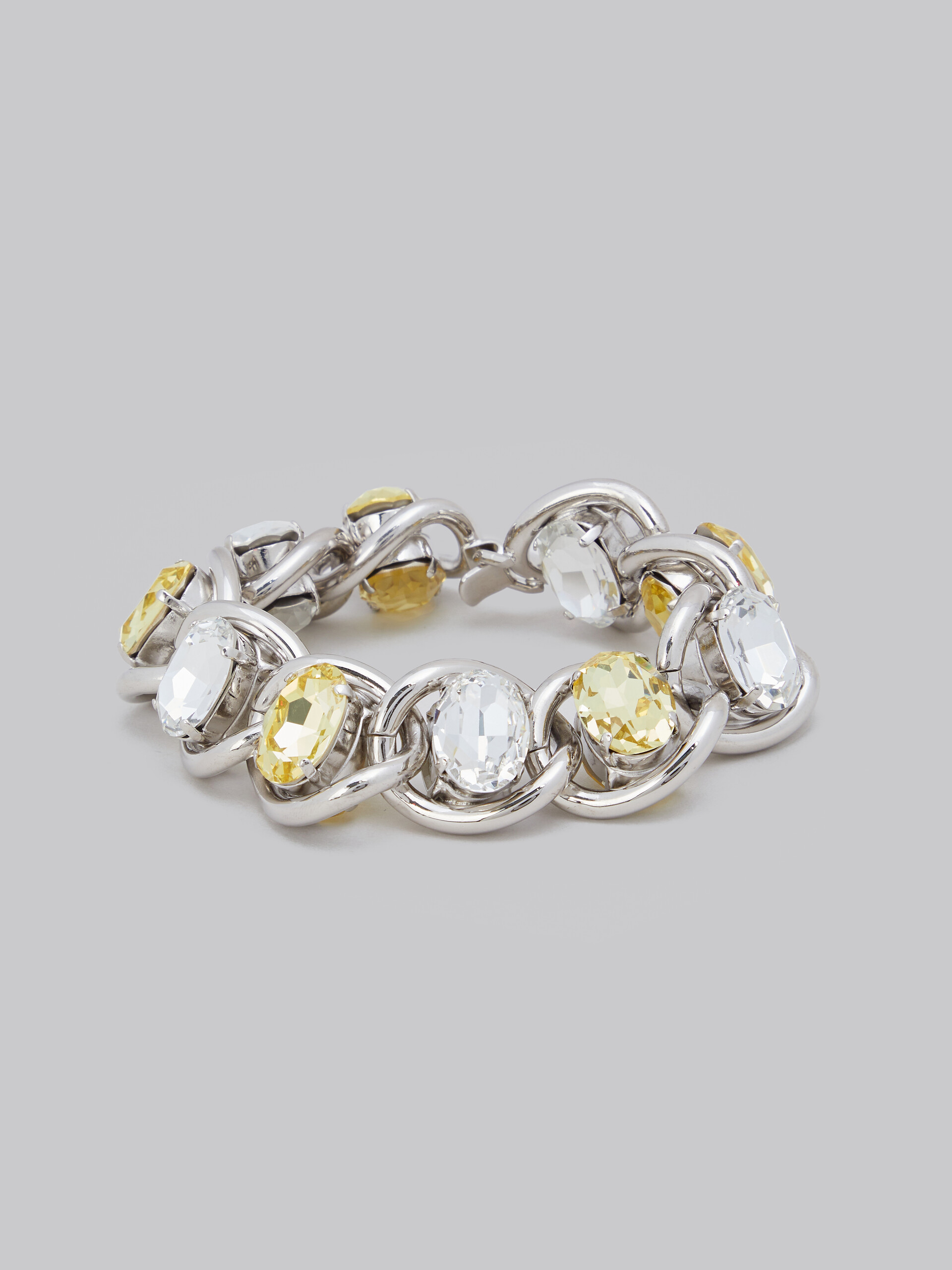 Bracelet en chaîne épaisse avec strass transparents et jaunes - Bracelets - Image 4