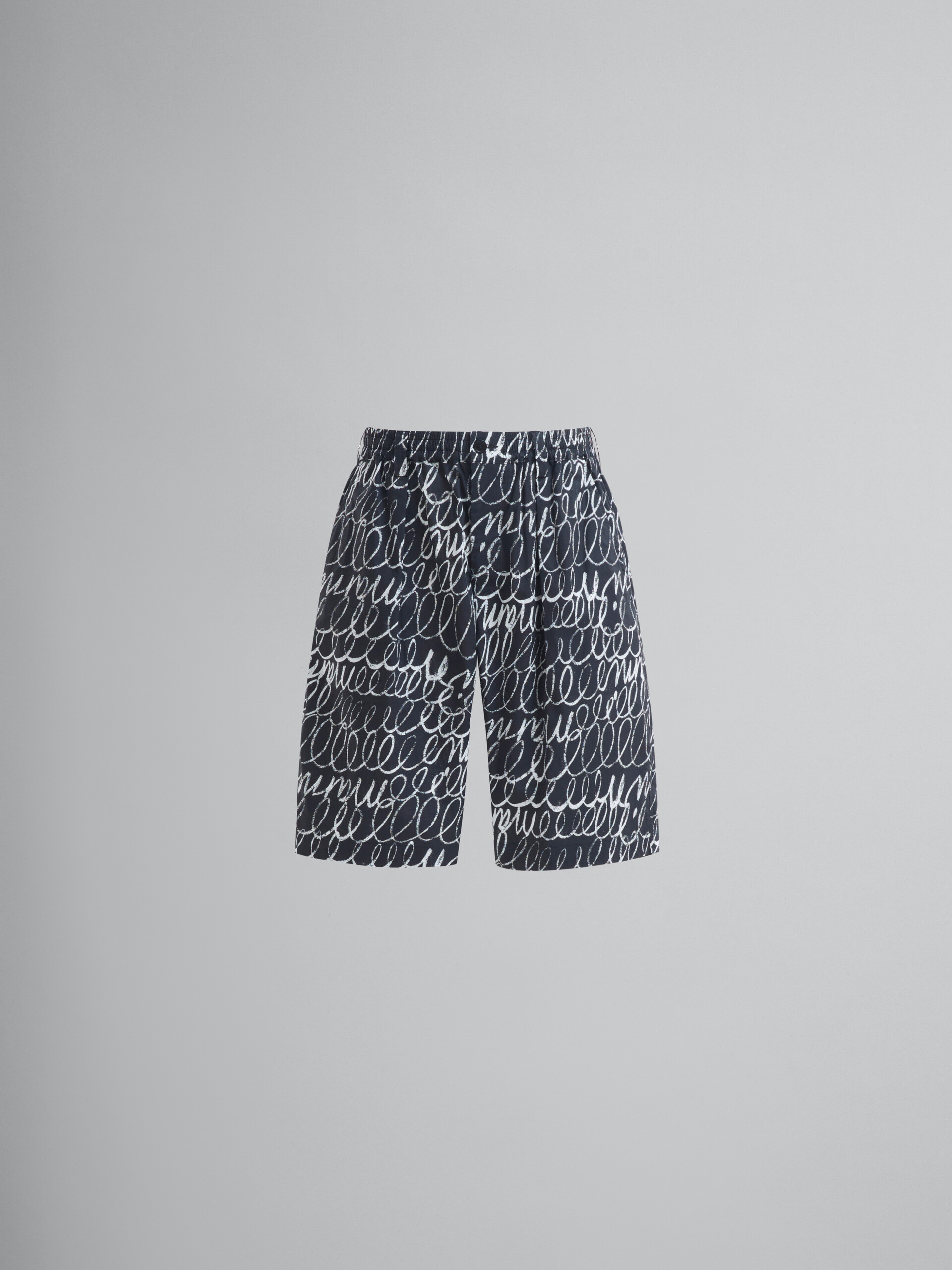 Black poplin drawstring shorts with Marni Scribble motif - Pants - Image 1