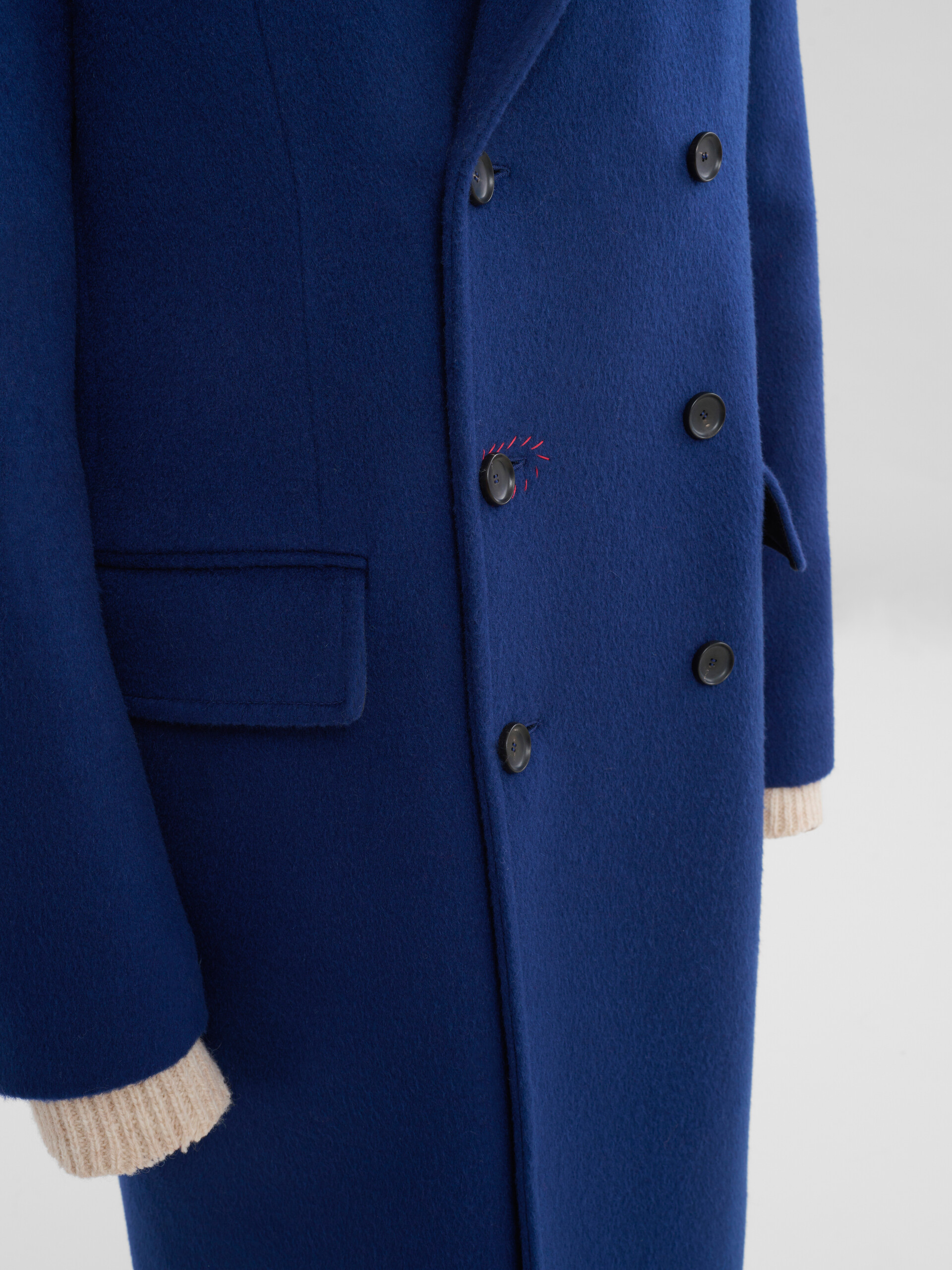 Blue felt double-breasted coat with Marni mending - Coats - Image 4
