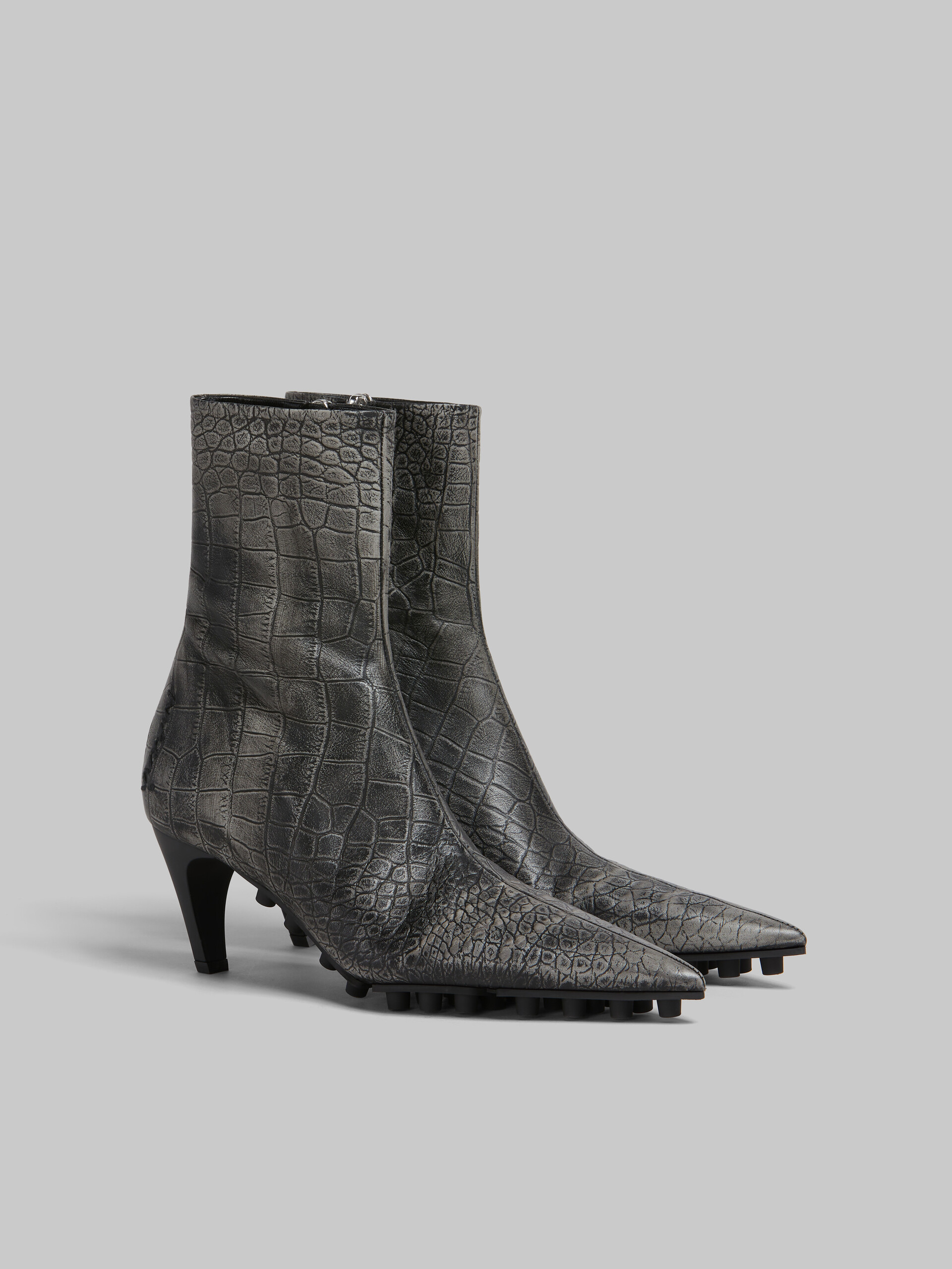 Spike ankle boot in crocodile print leather - Boots - Image 2