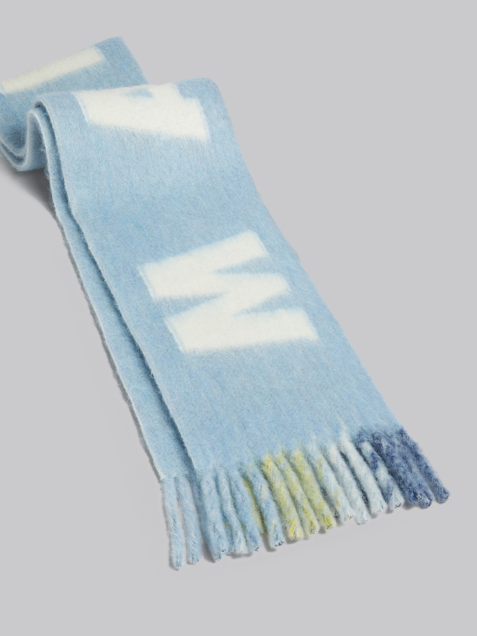 Light blue mohair and wool scarf with maxi logo - Scarves - Image 3