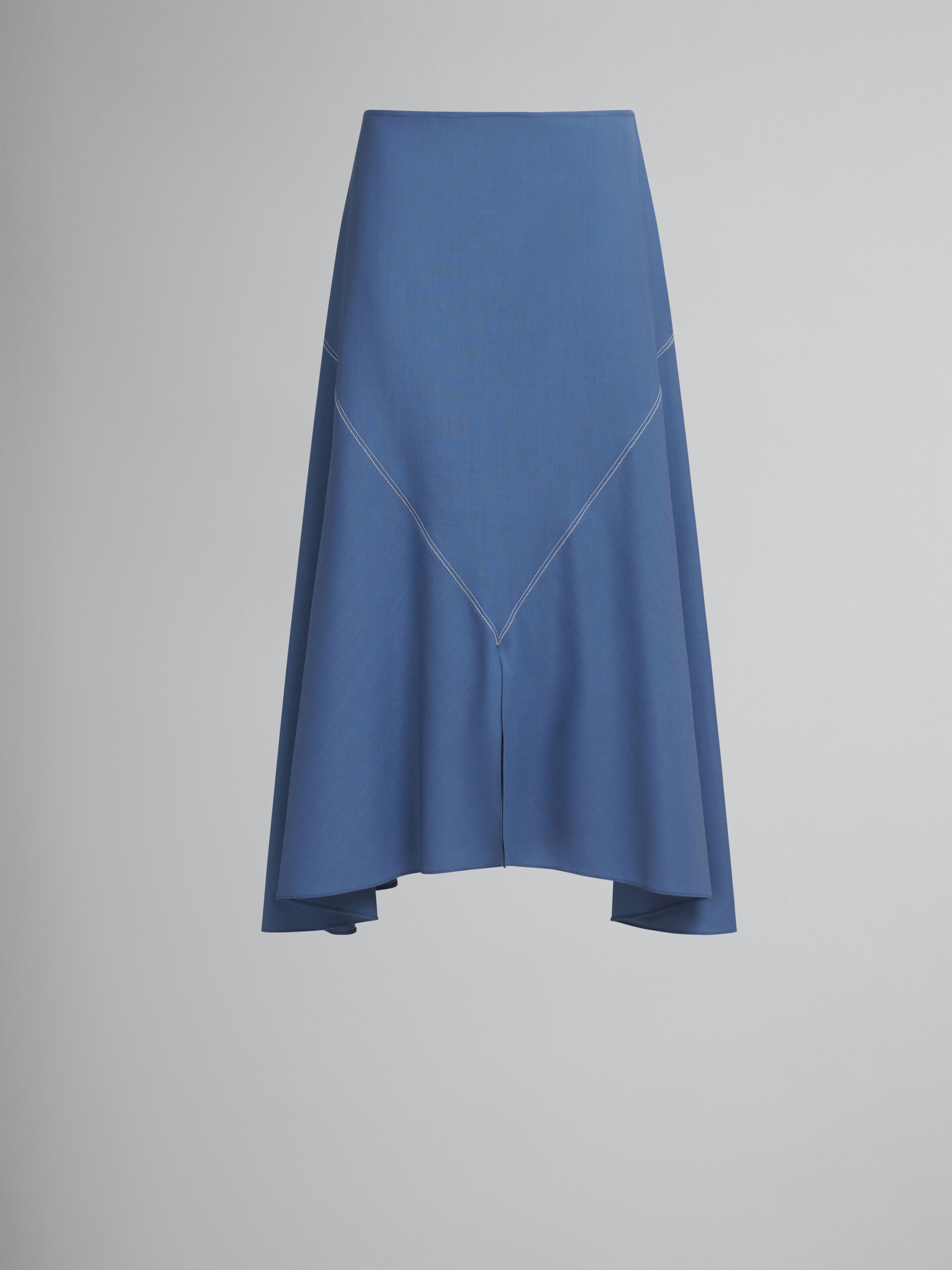 Blue tropical wool midi skirt with V detail - Skirts - Image 1