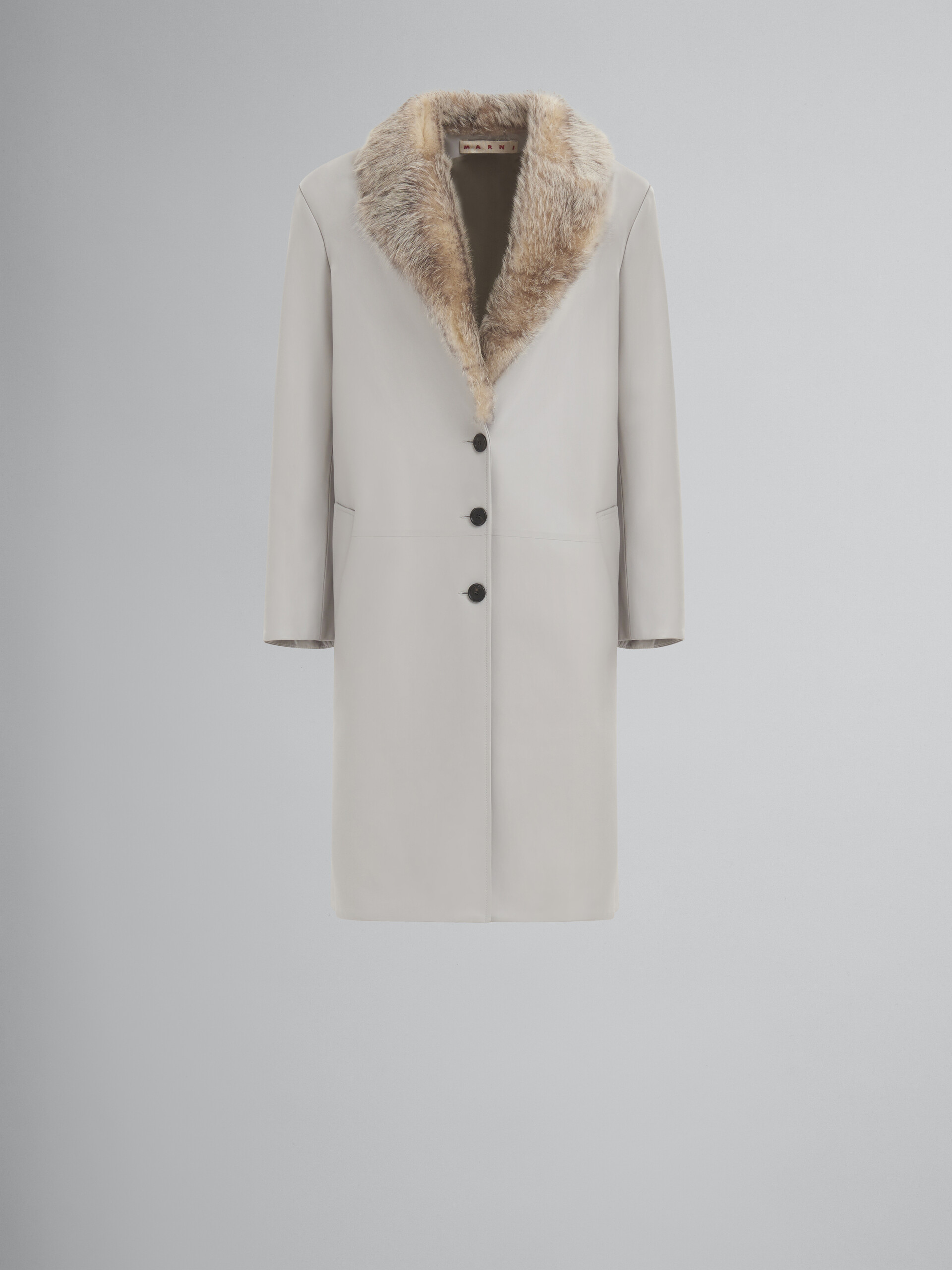 Grey nappa coat with shearling collar - Coats - Image 1