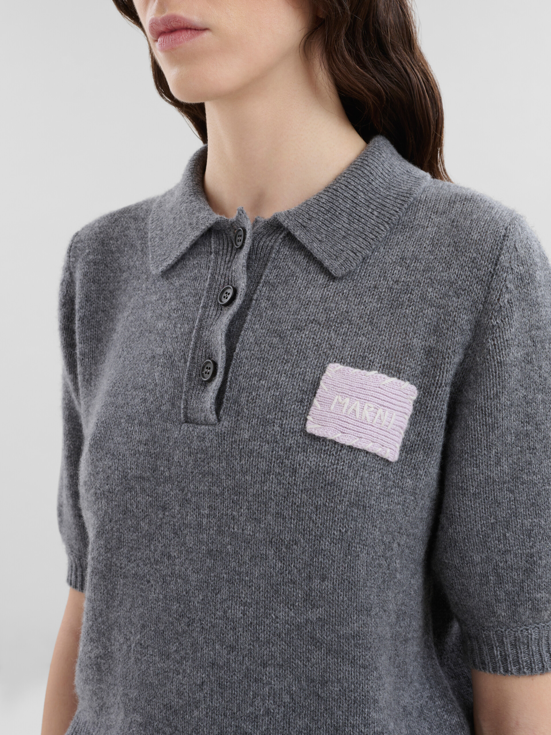 Grey cashmere polo jumper with Marni patch - Shirts - Image 4