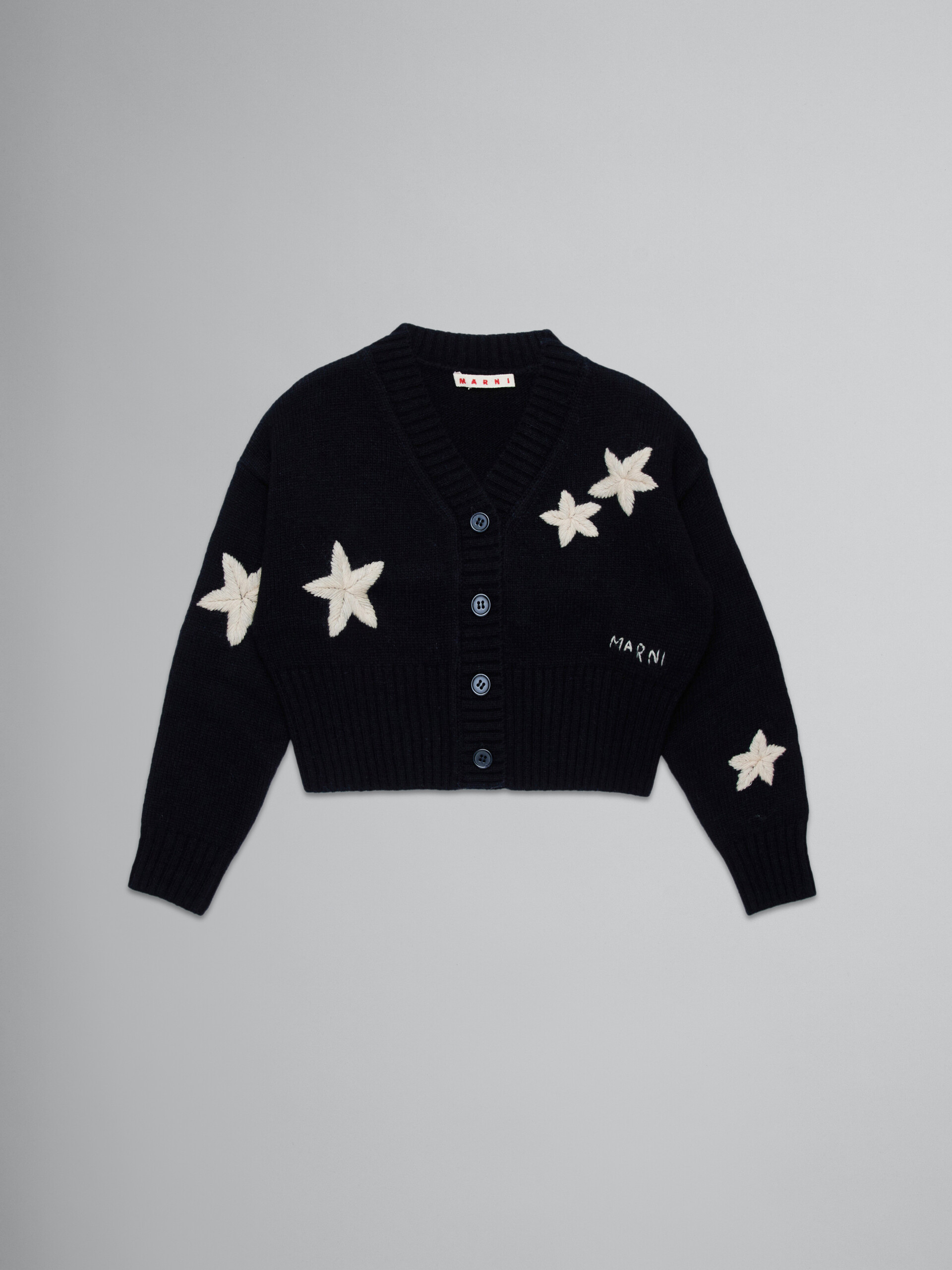 Black wool-blend cardigan with stars - Knitwear - Image 1