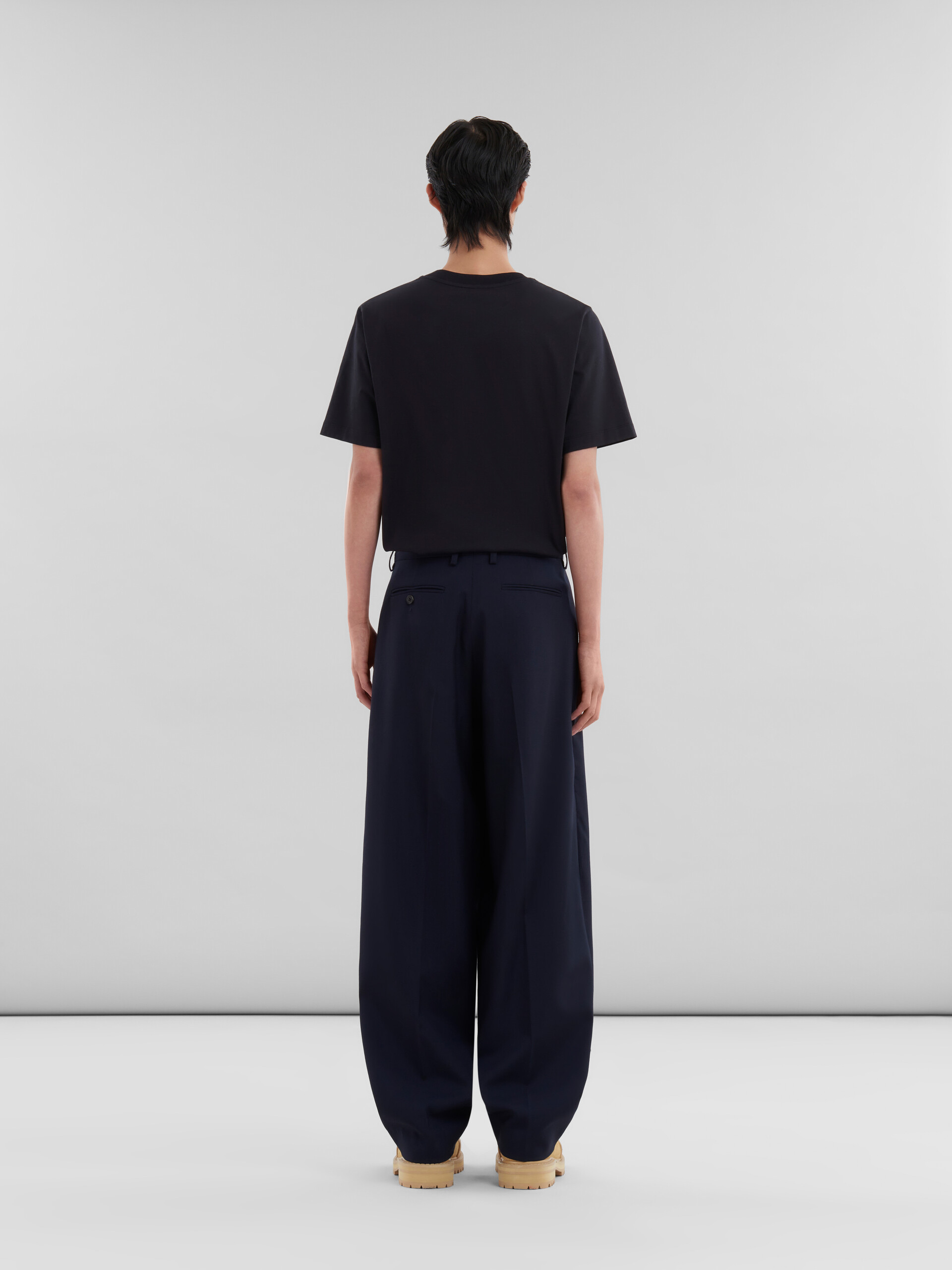 Deep blue tropical wool pleated trousers - Pants - Image 3