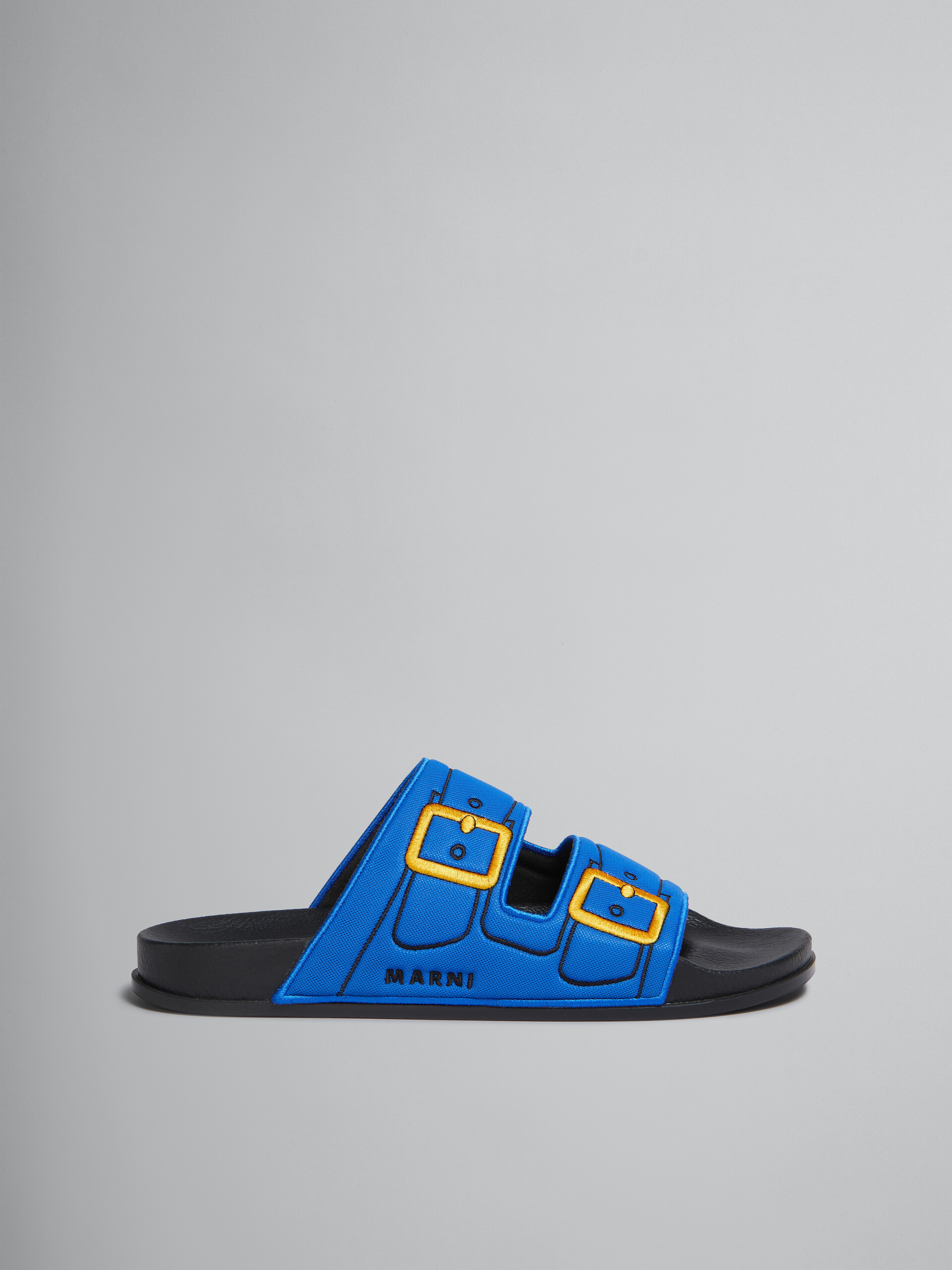 Sandalo blu trompe l'oeil con fibbie ricamate - Sandali - Image 1