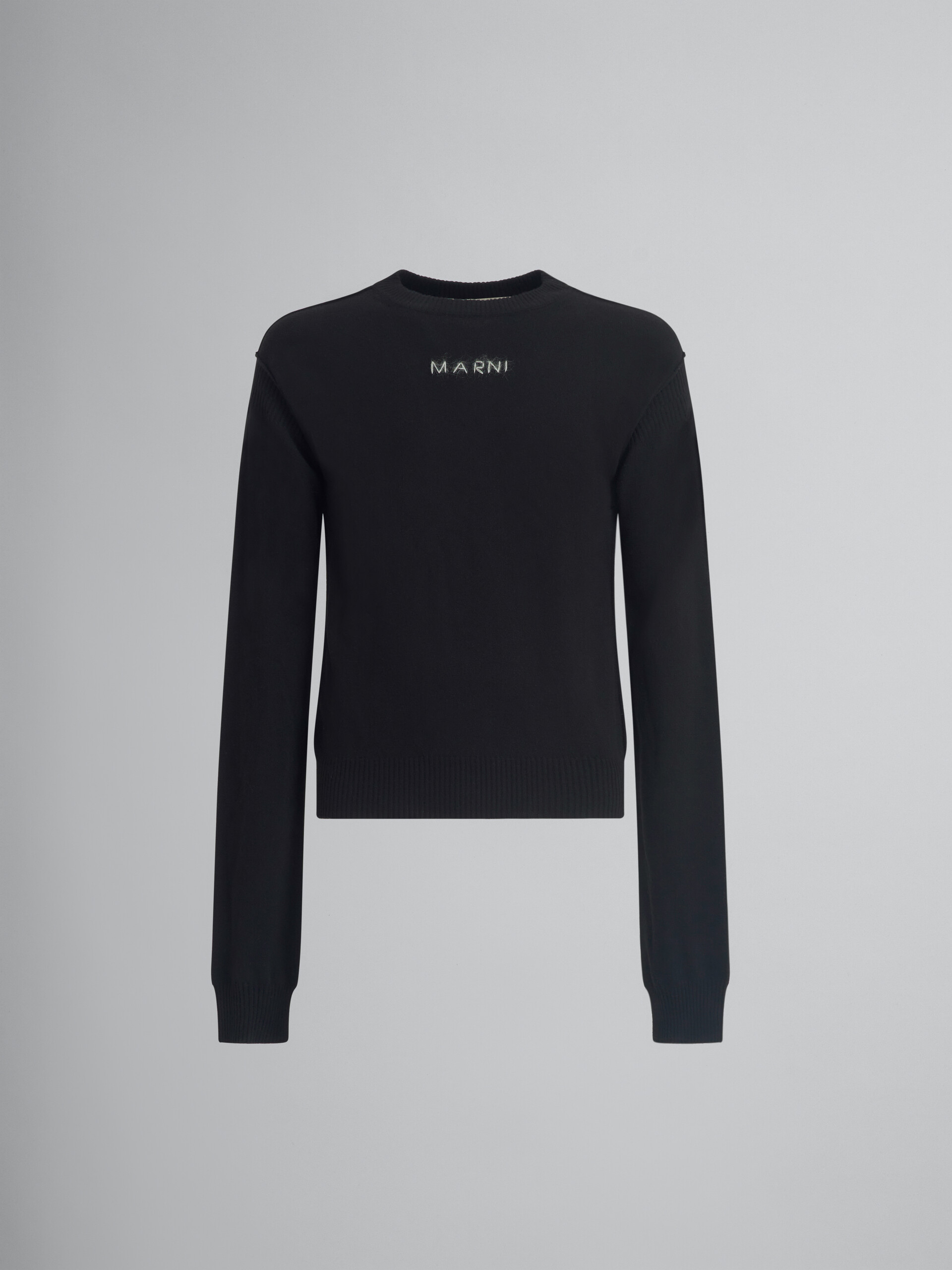 Black wool and cashmere crewneck with logo - Pullovers - Image 1