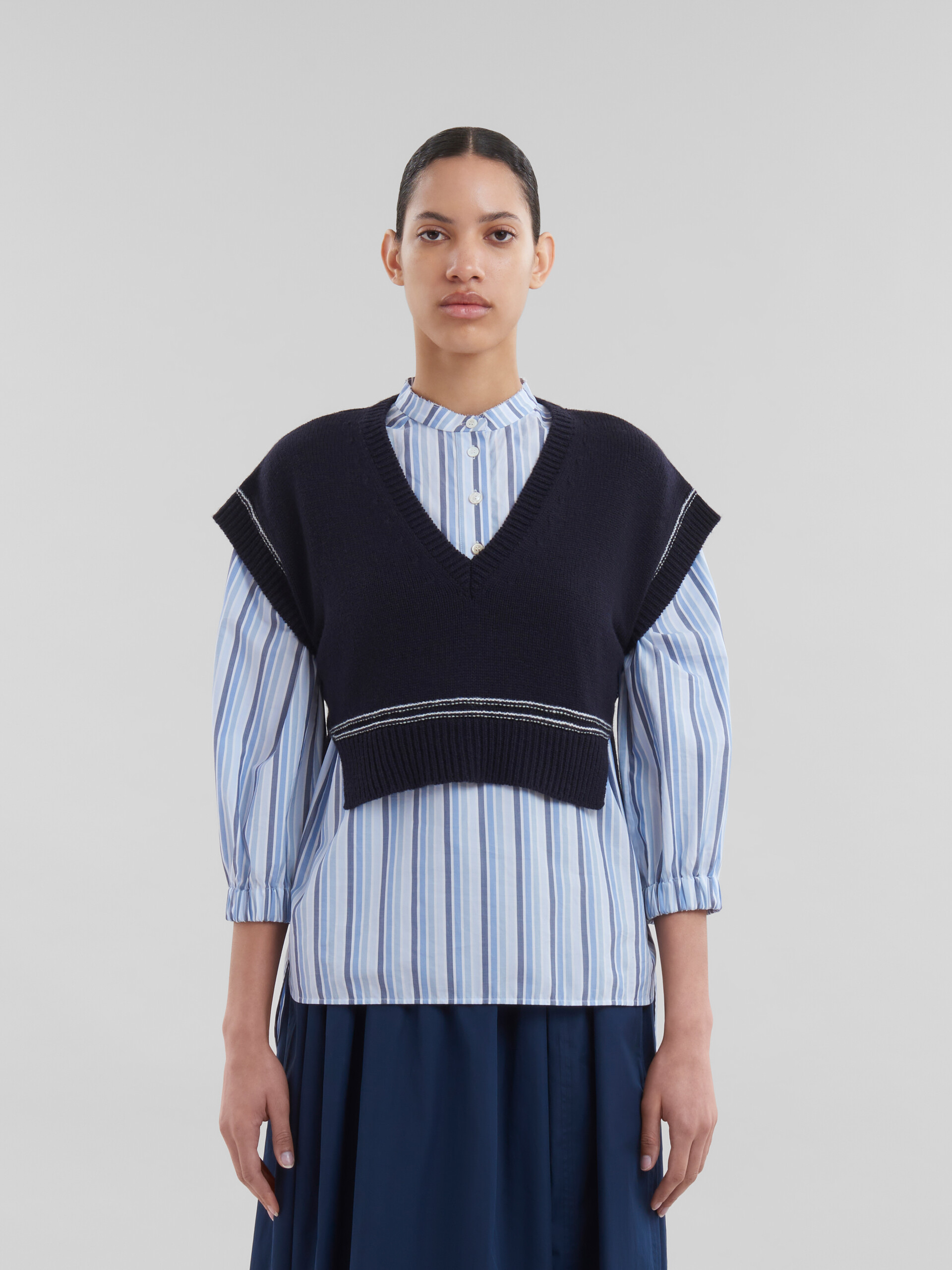 Navy virgin wool vest with Marni intarsia - Pullovers - Image 2