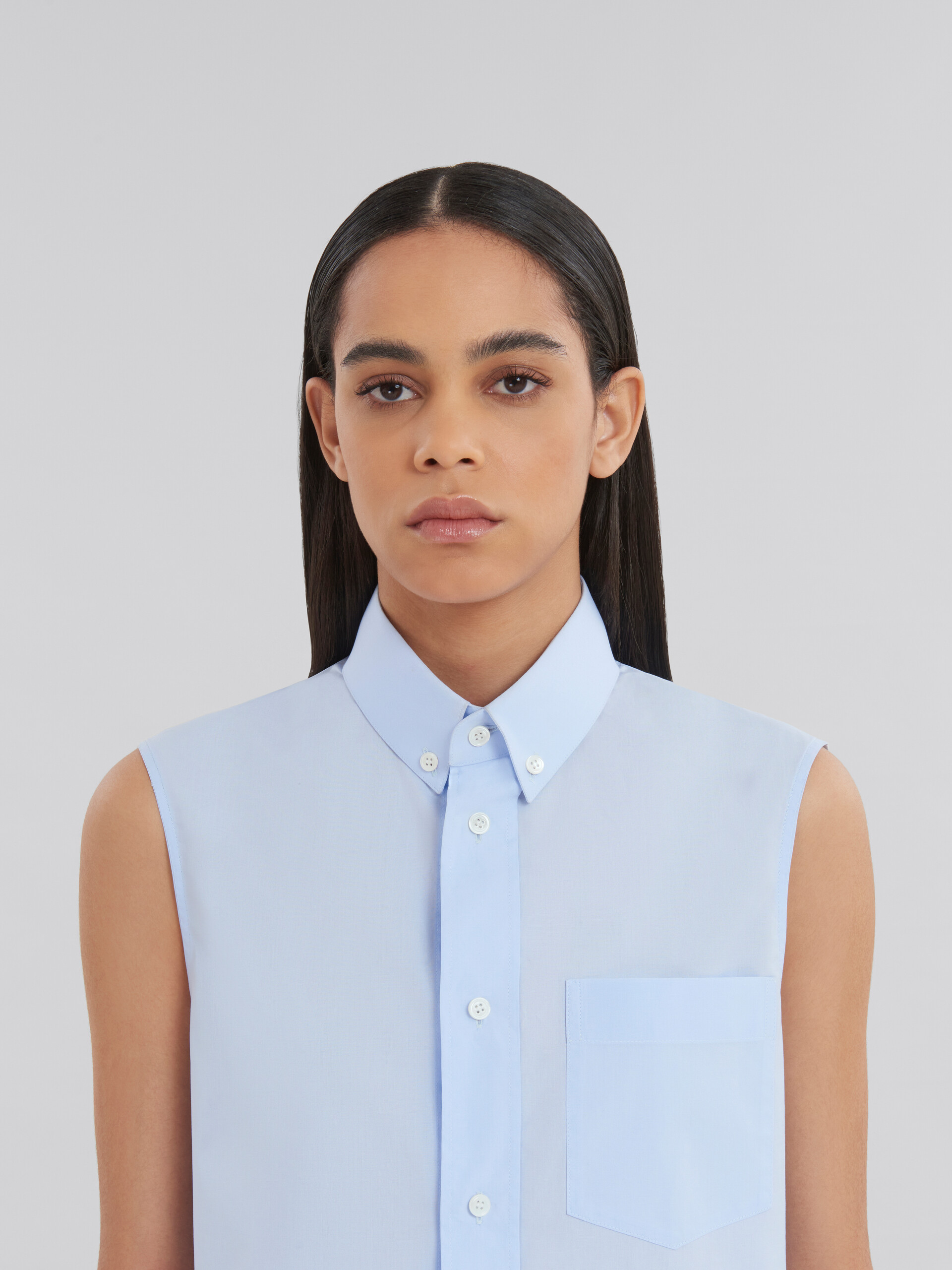 White organic poplin cropped shirt - Shirts - Image 4