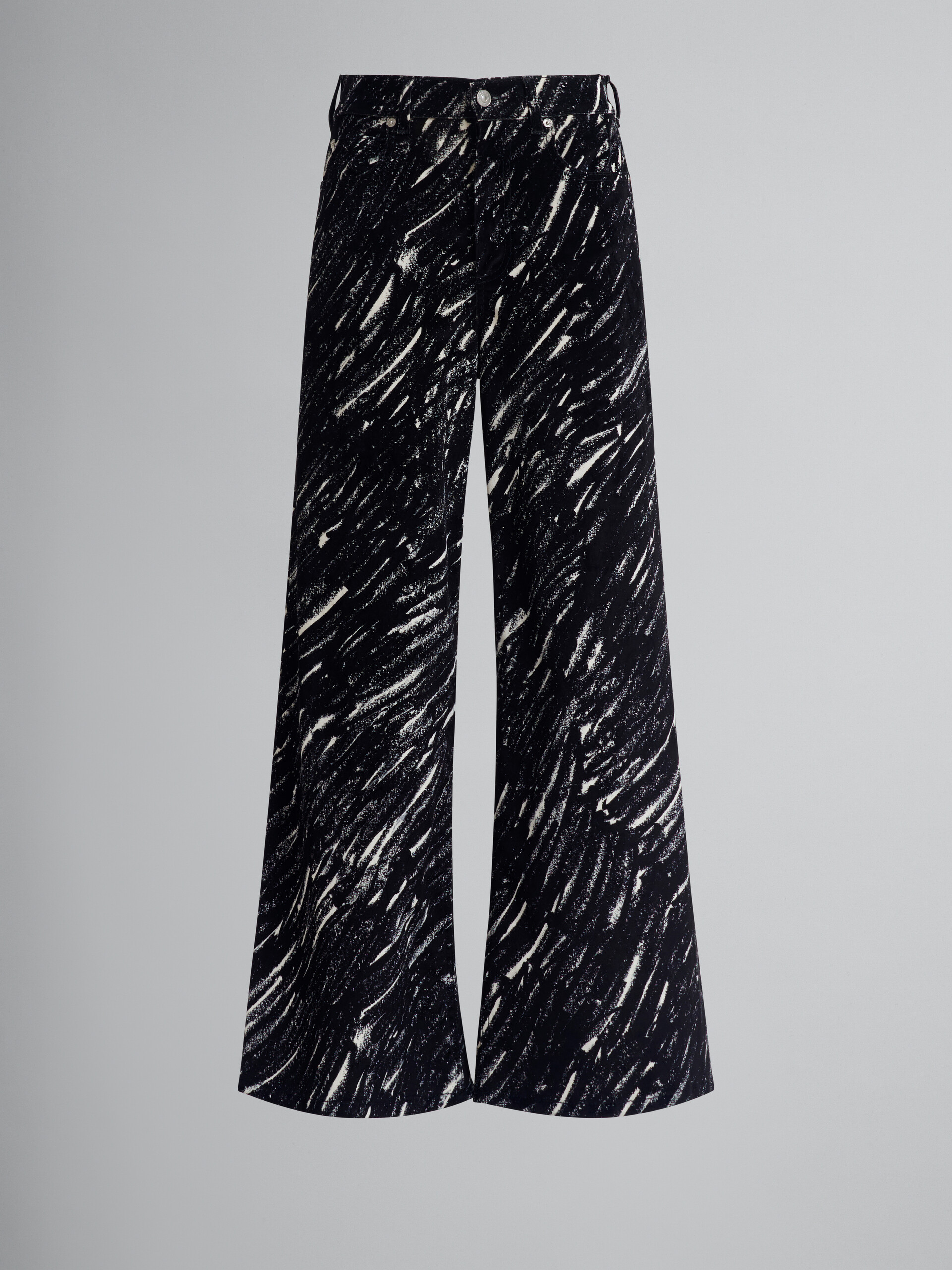 Schwarze beflockte Jeans mit weitem Bein und Crayon-Print - Hosen - Image 1