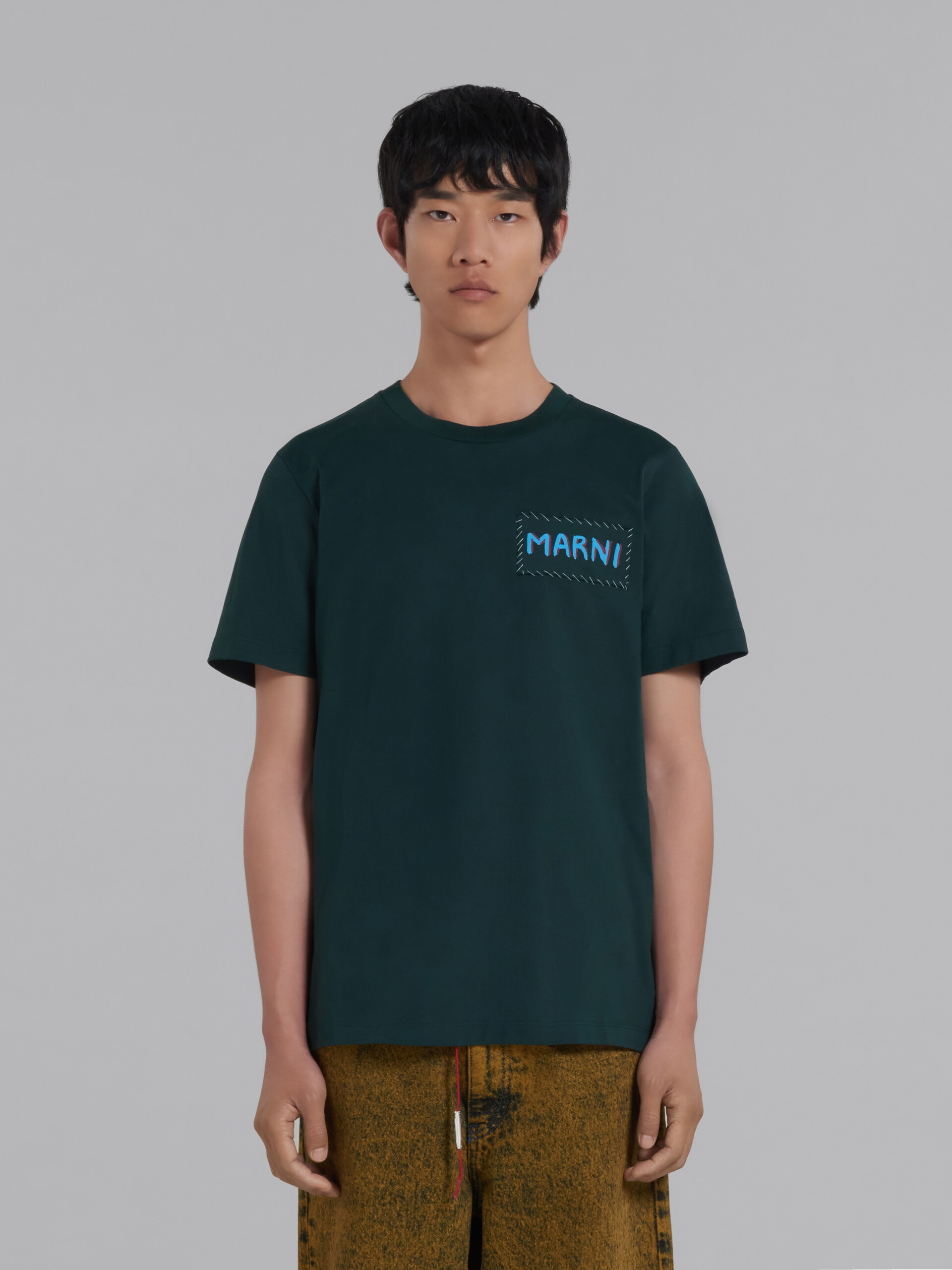 Green organic cotton T-shirt with Marni patch - T-shirts - Image 2