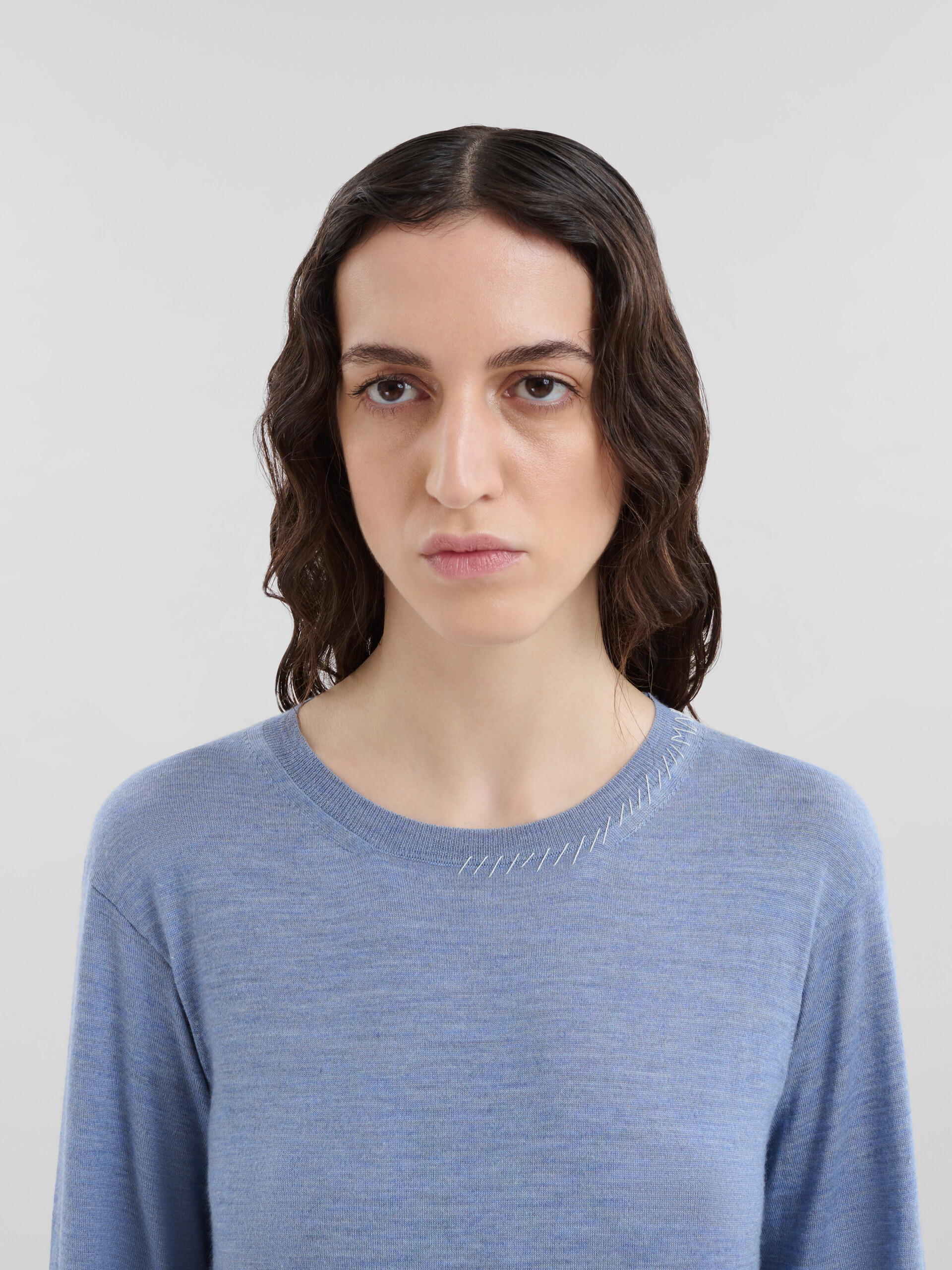 Blue wool-silk crew-neck jumper with Marni mending - Pullovers - Image 4