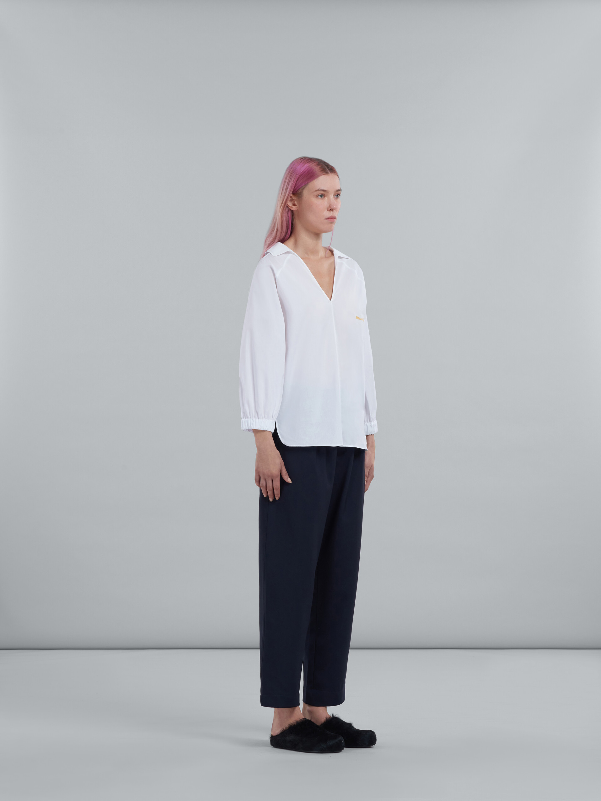 Square-neck top in white organic poplin - Shirts - Image 5