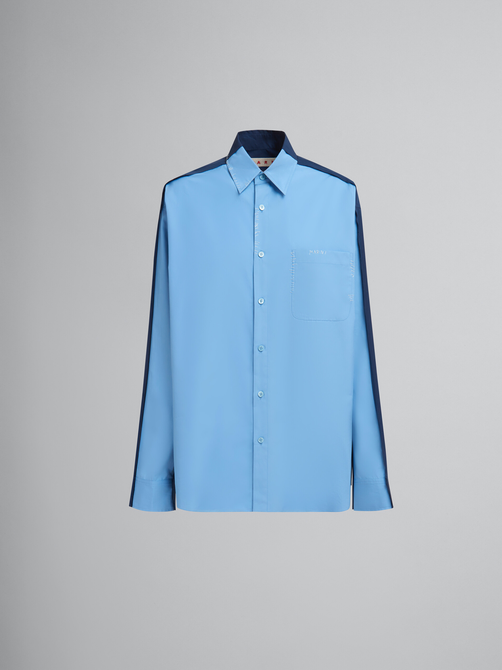 ブルー コントラストバック オーガニックポプリン製シャツ - シャツ - Image 1