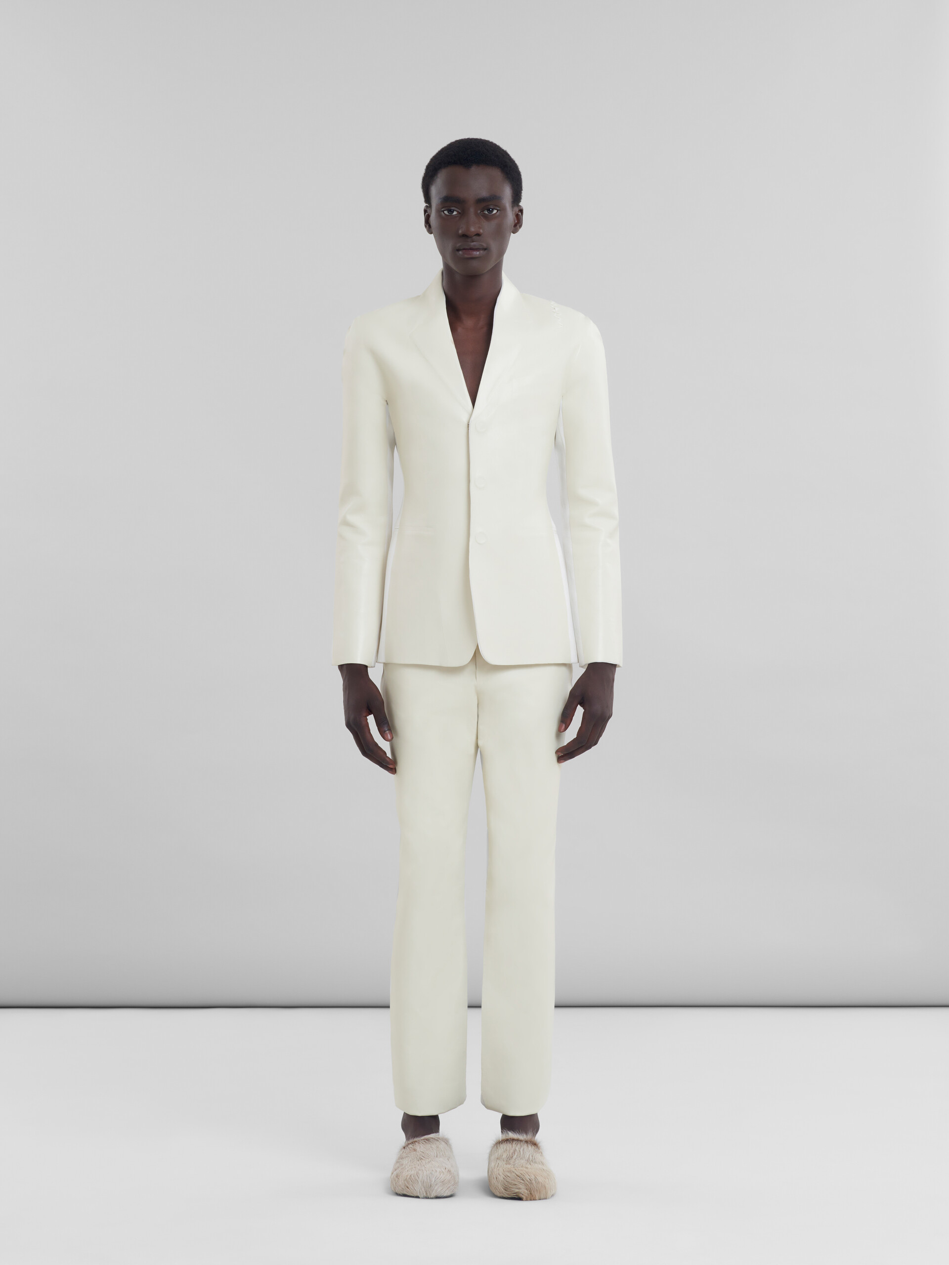 White wool and coated fabric blazer - Jackets - Image 2