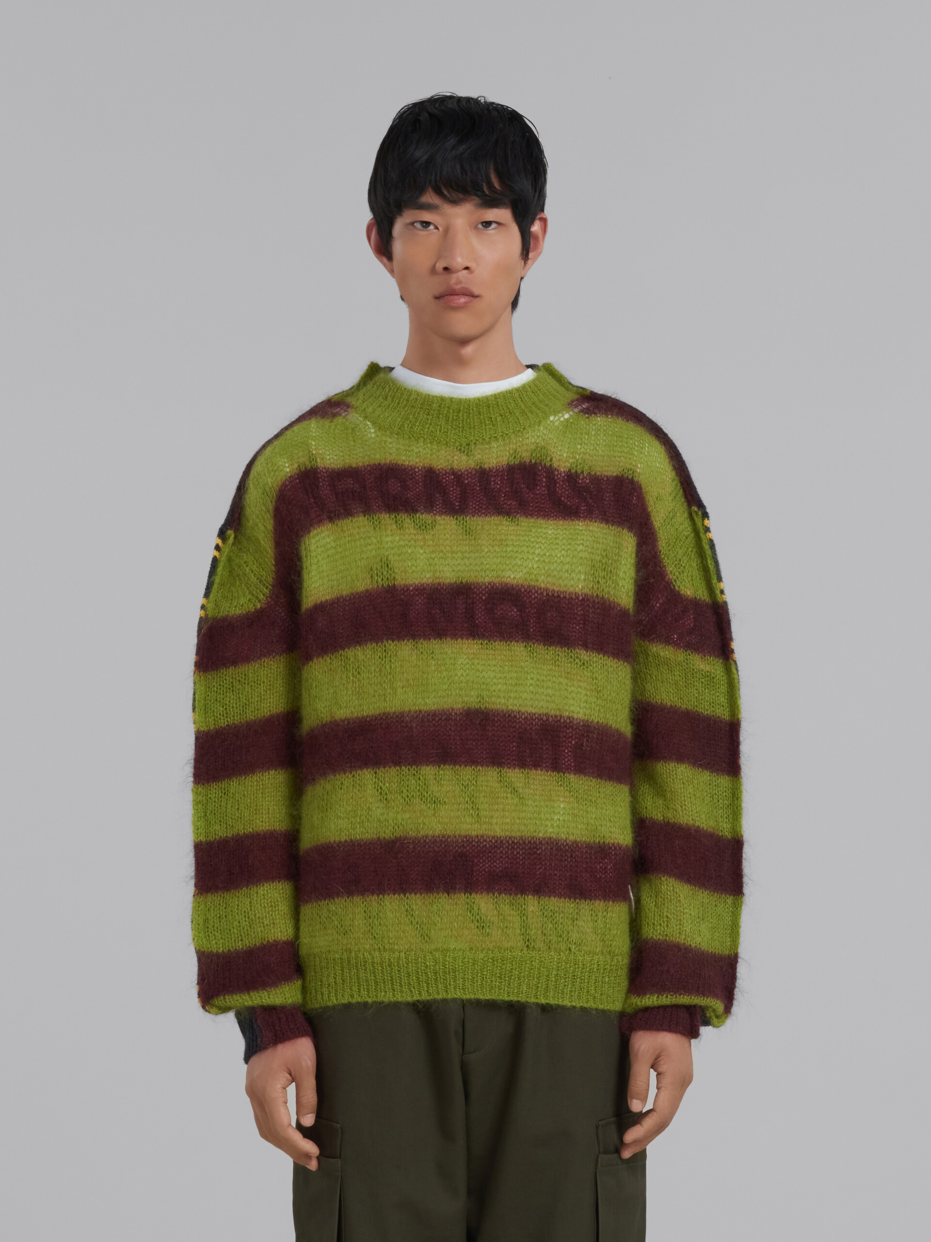 Green mohair and wool jumper with mixed stripes - Pullovers - Image 2