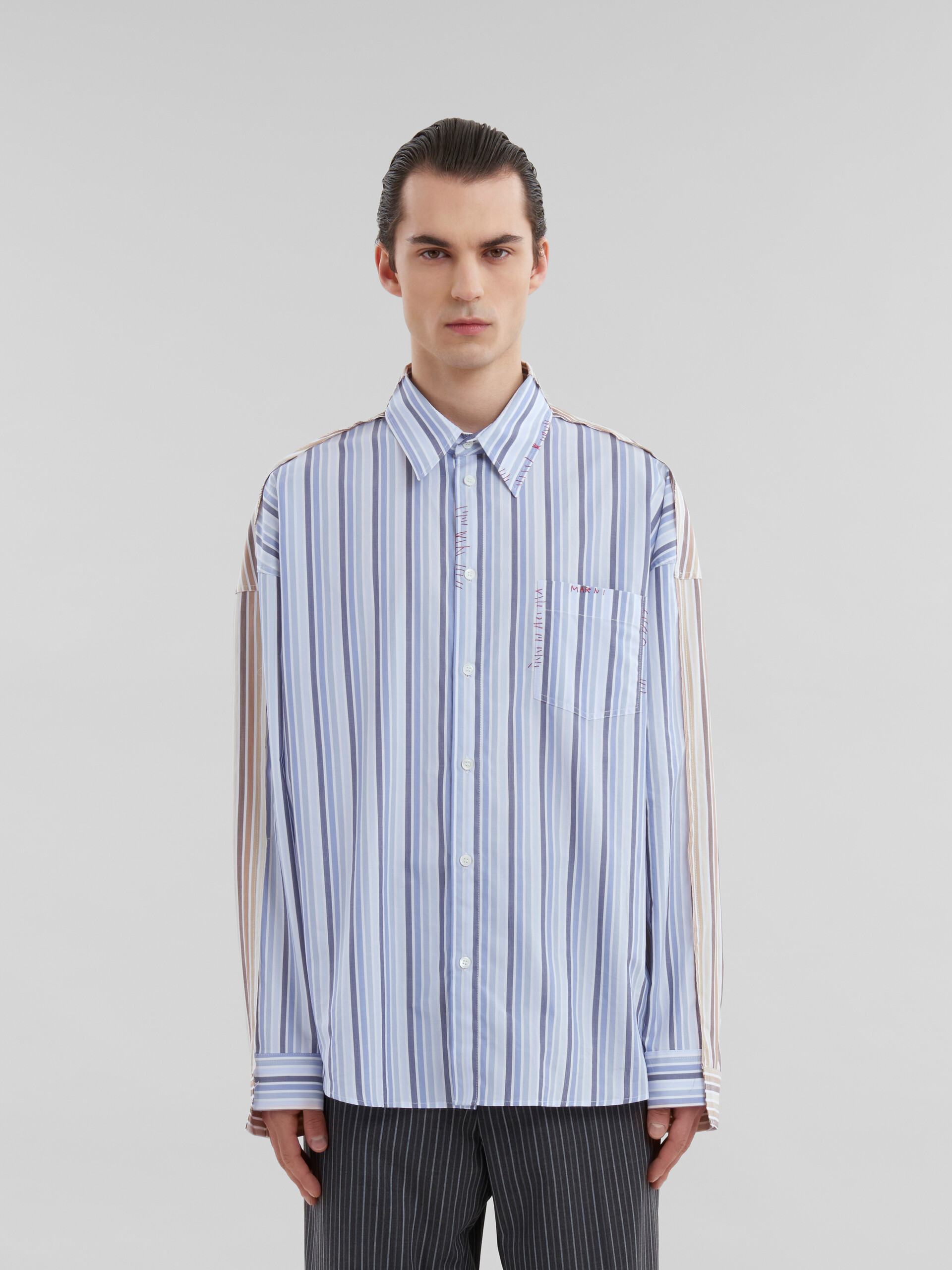 Blue and pink double stripe organic poplin shirt - Shirts - Image 2