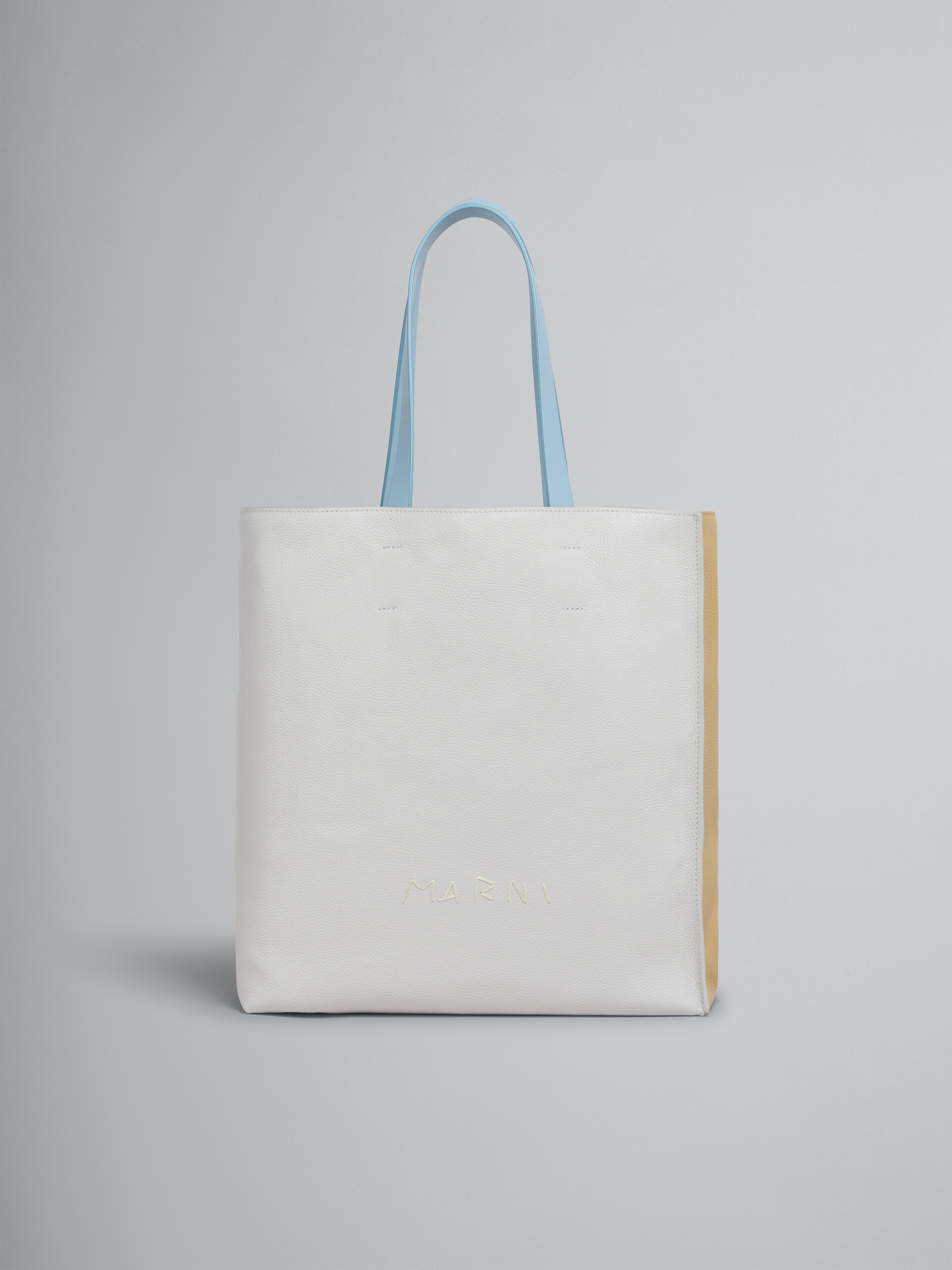 White and beige leather Museo Soft Tote large with Marni Symbol embroidery - Shopping Bags - Image 1