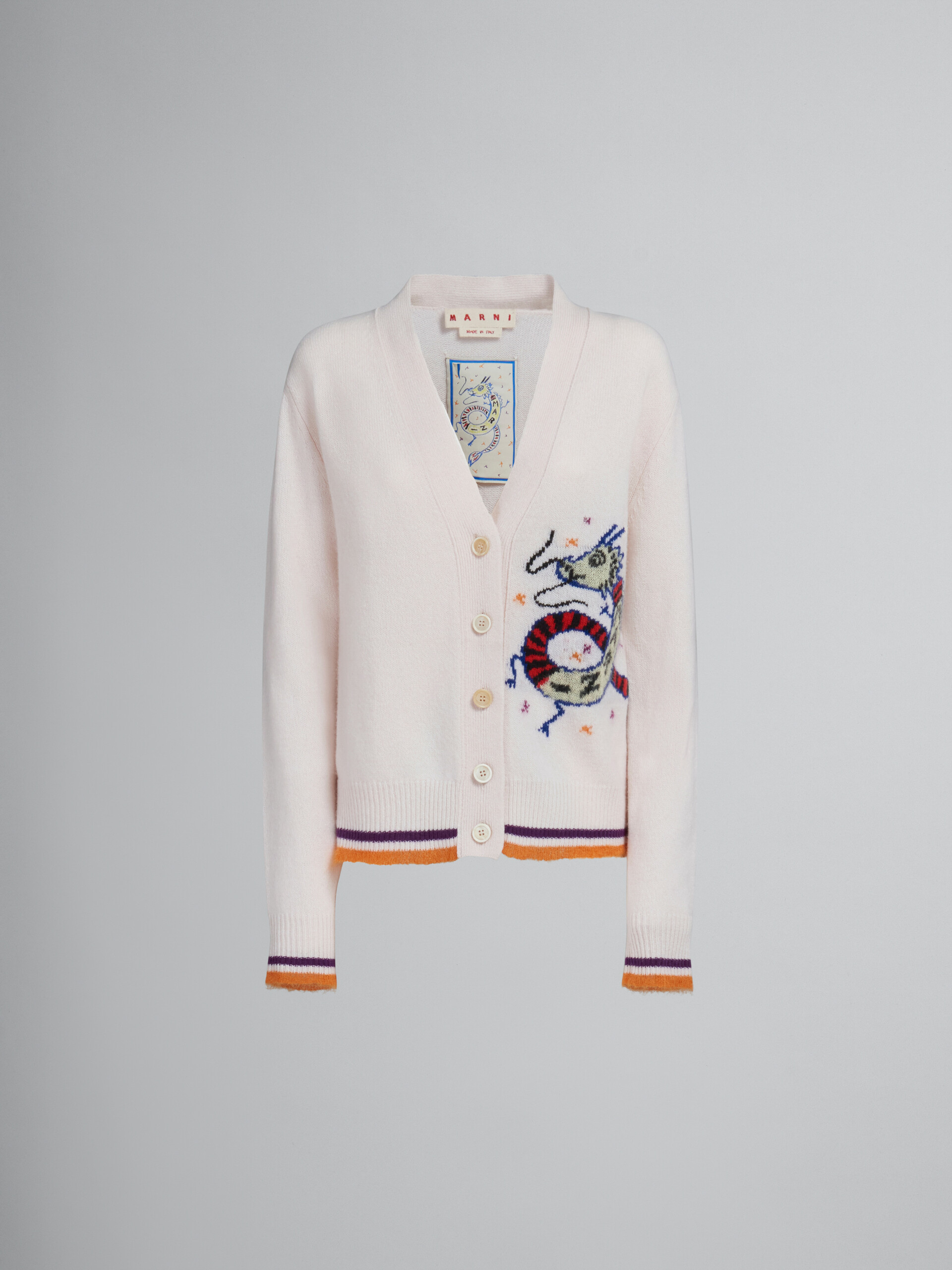 Cardigan bianco in misto lana e cashmere con motivo drago jacquard - Pullover - Image 1