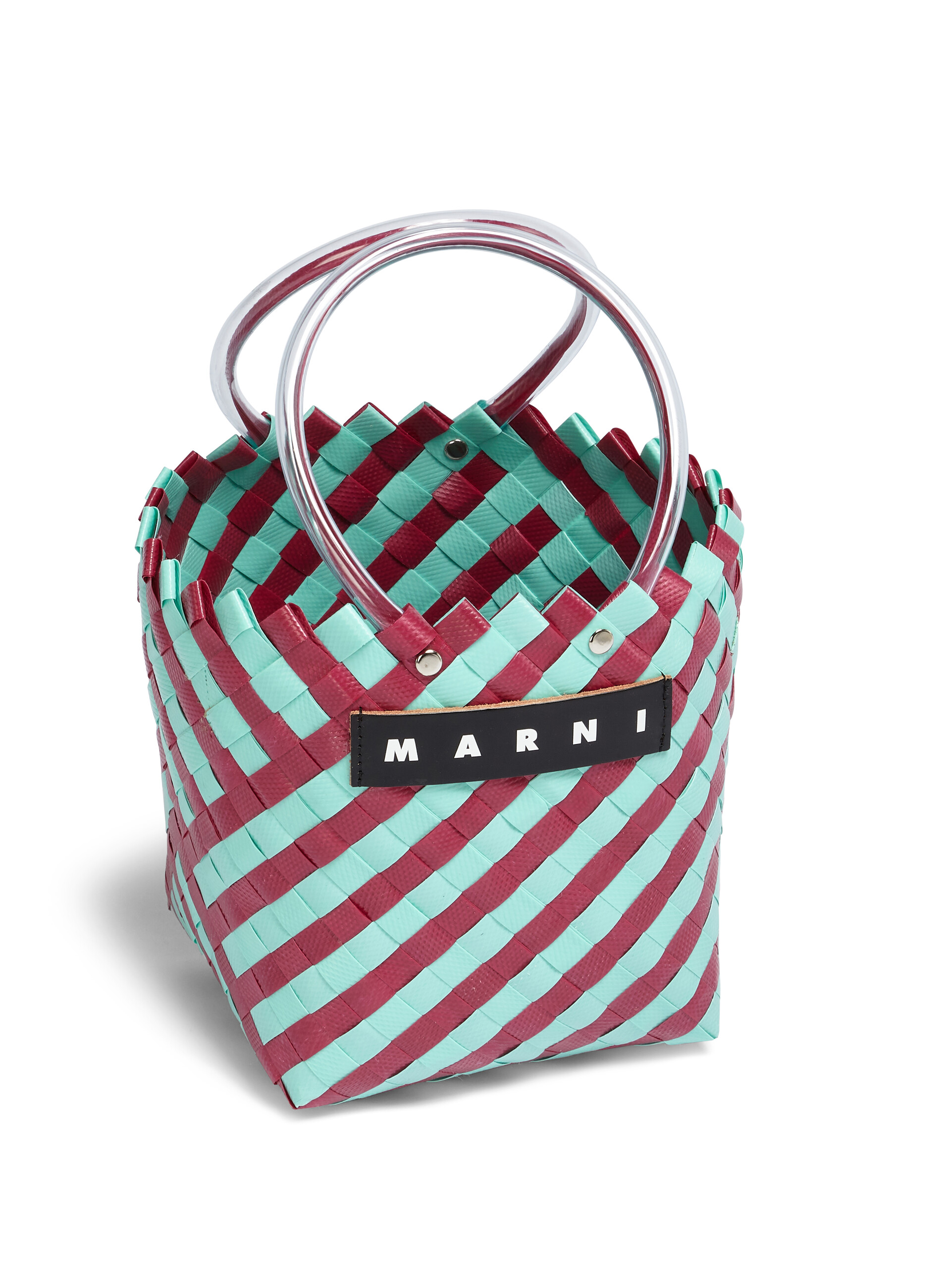 MARNI MARKET TAHA Tasche aus Gewebe in Grün und Burgunderrot - Shopper - Image 4