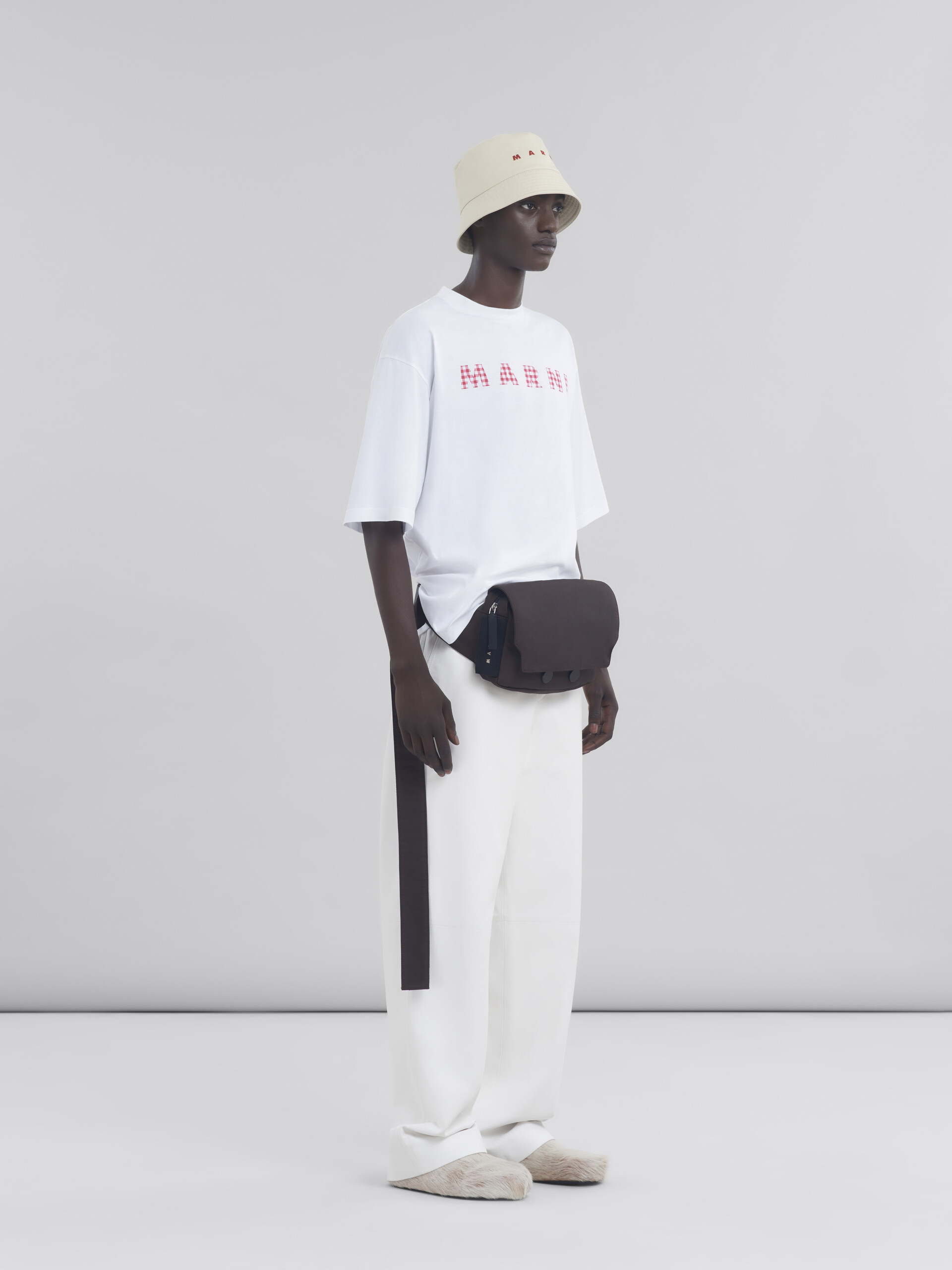 Crew neck T-shirt with checked Marni logo - Shirts - Image 5