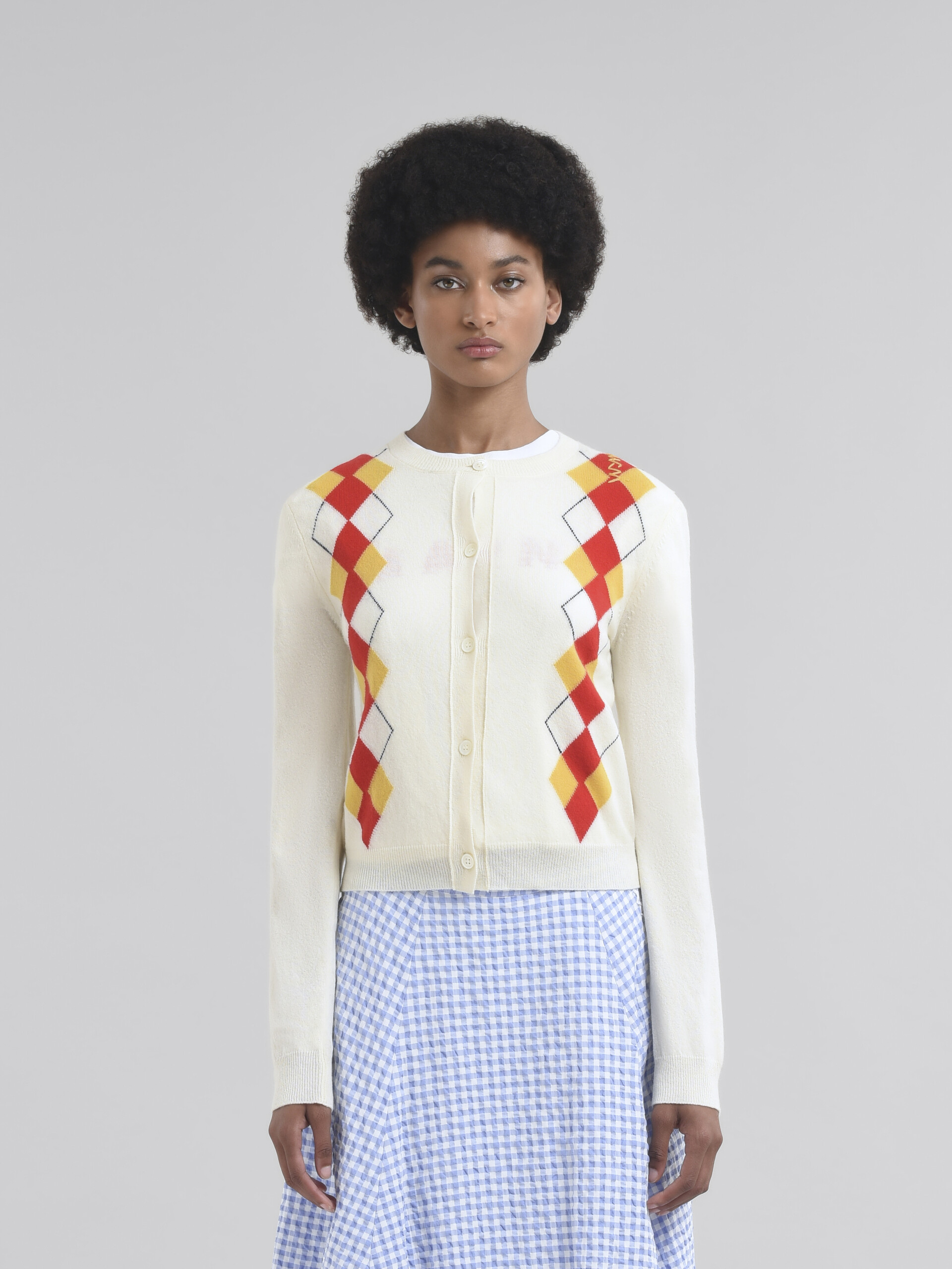 Ivory wool argyle cardigan - Pullovers - Image 2