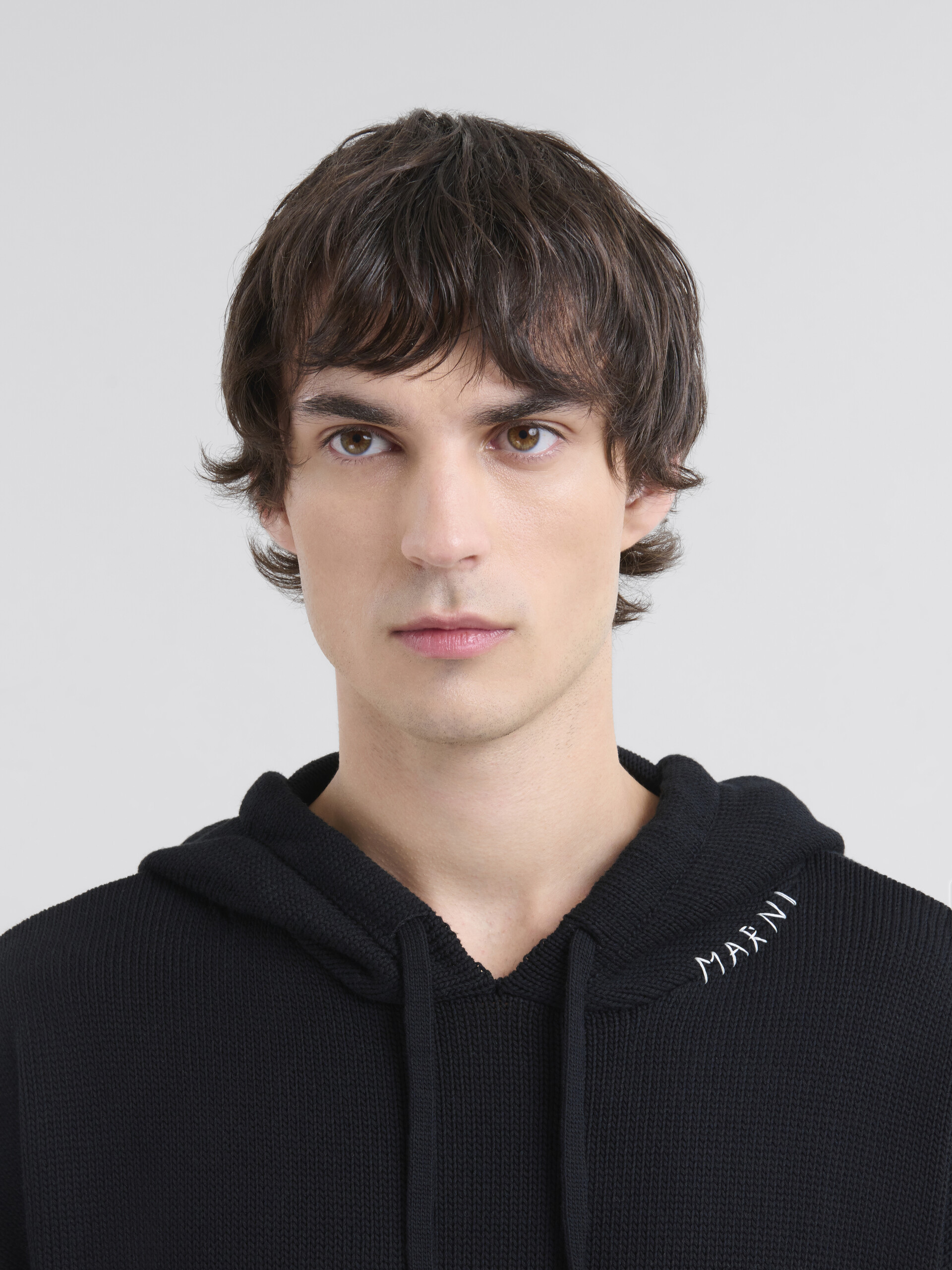 Black dishevelled cotton hoodie with Marni Mending - Pullovers - Image 4