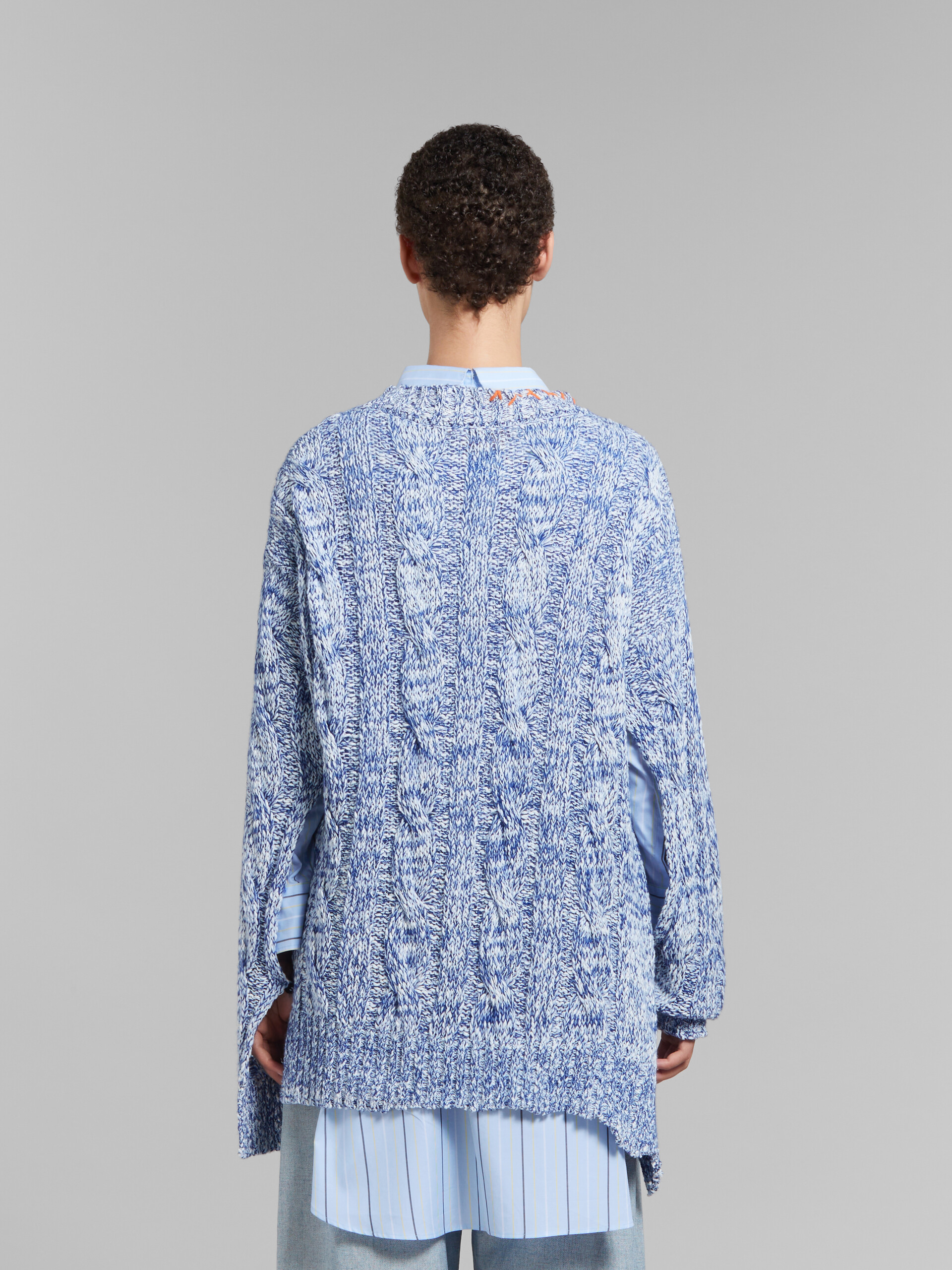 Blauer Pullover aus Mouliné mit Rändern in Destroyed-Optik - Pullover - Image 3