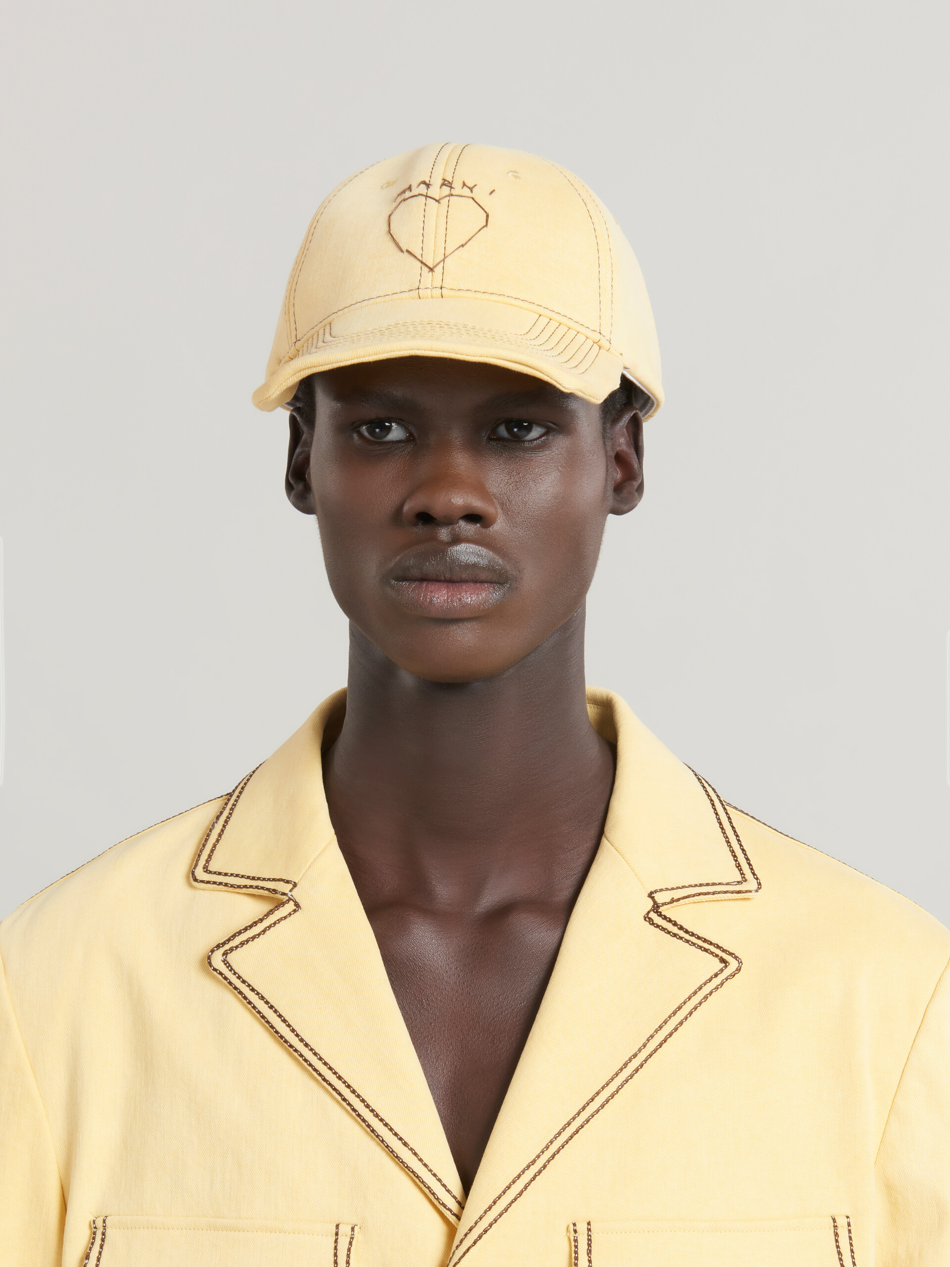 Yellow organic denim baseball cap with Marni mending - Hats - Image 2