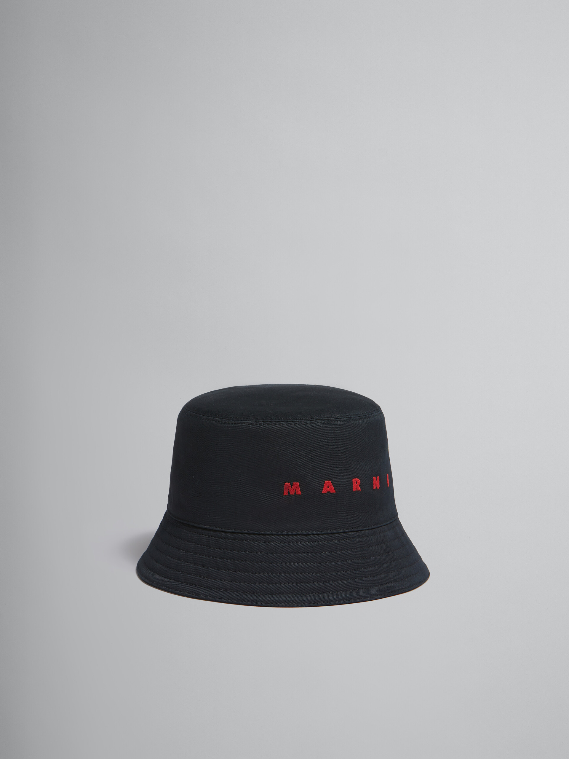 Black organic gabardine bucket hat with embroidered logo - Hats - Image 1