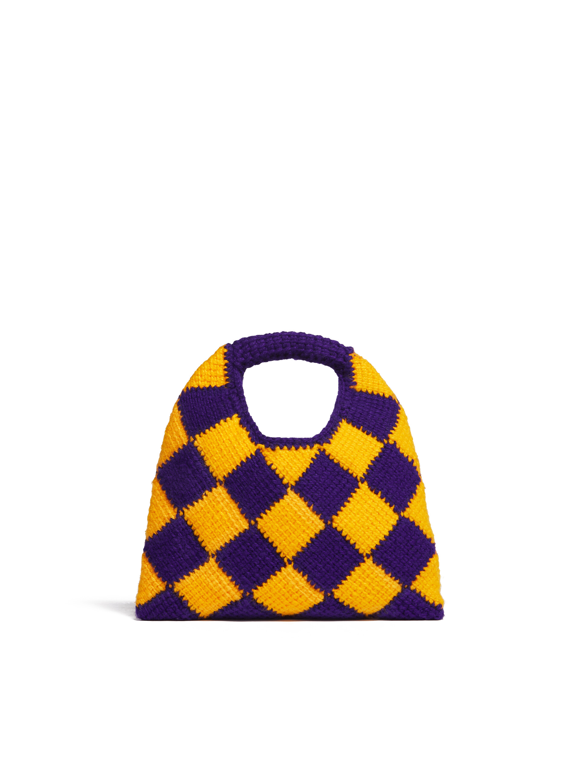 MARNI MARKET DIAMOND mini bag in blue and brown tech wool - Shopping Bags - Image 3