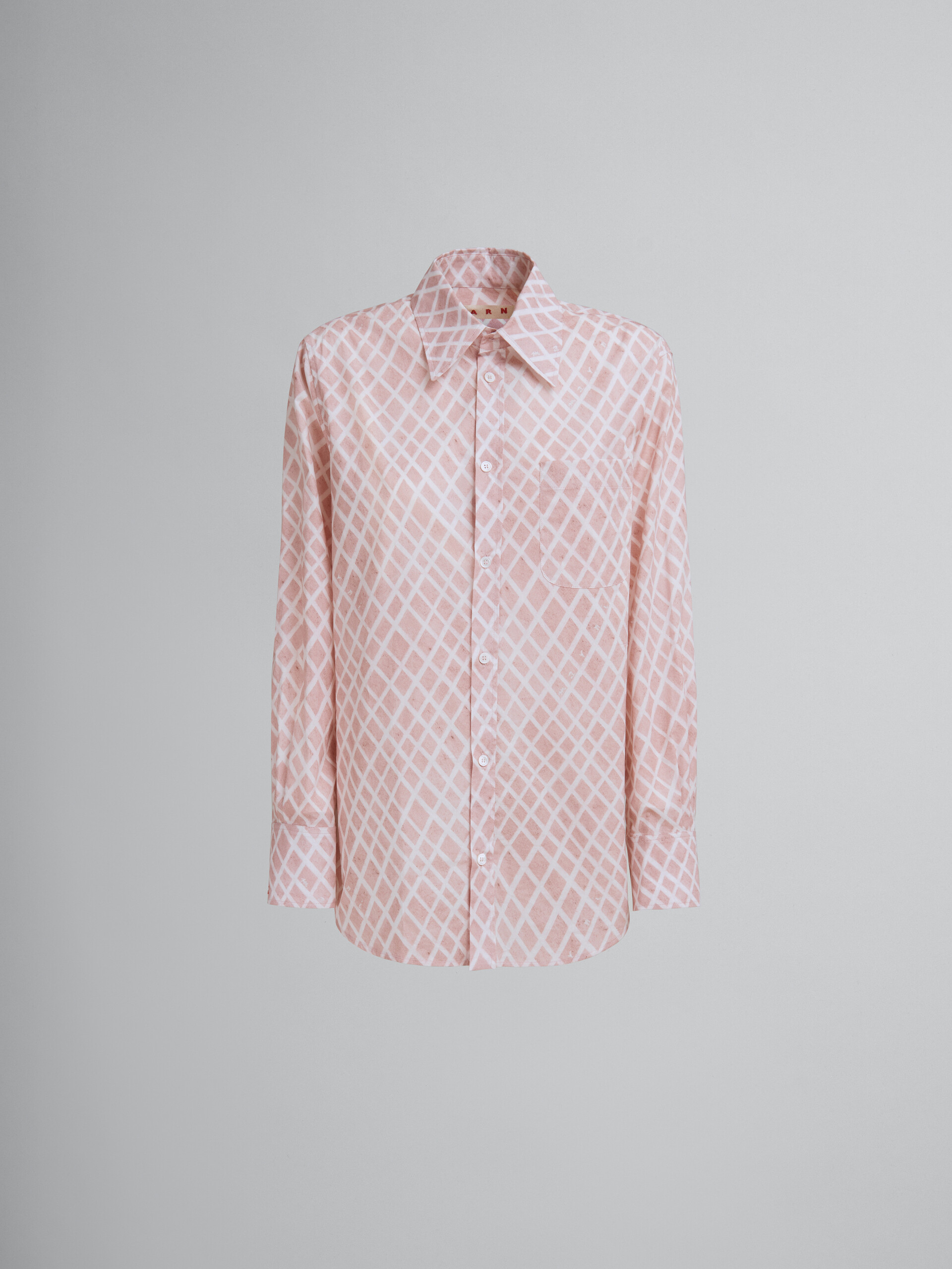 Camisa rosa de popelina con estampado Landscapes - Camisas - Image 1