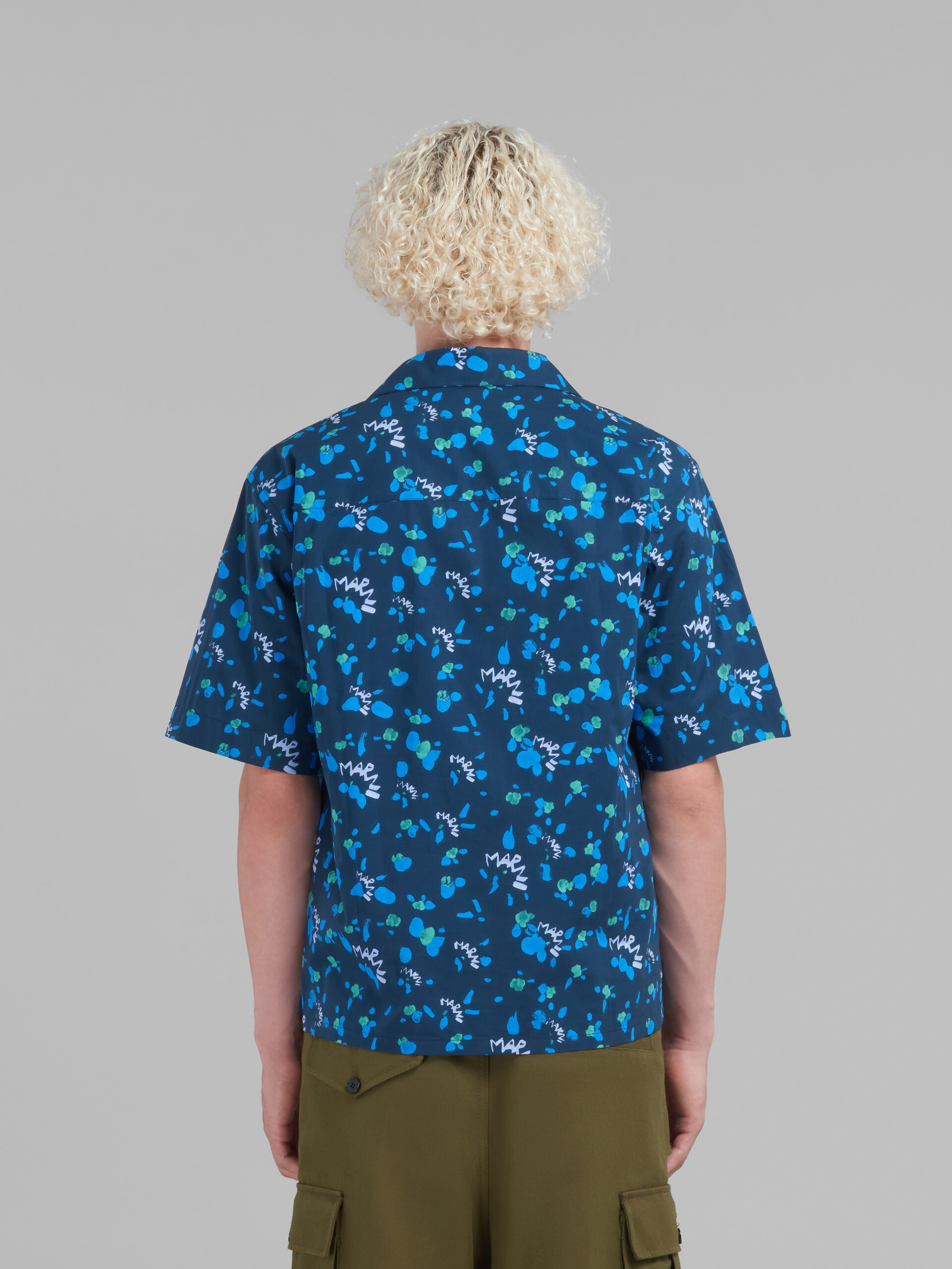 Blue poplin bowling shirt with Marni Dripping print - Shirts - Image 3