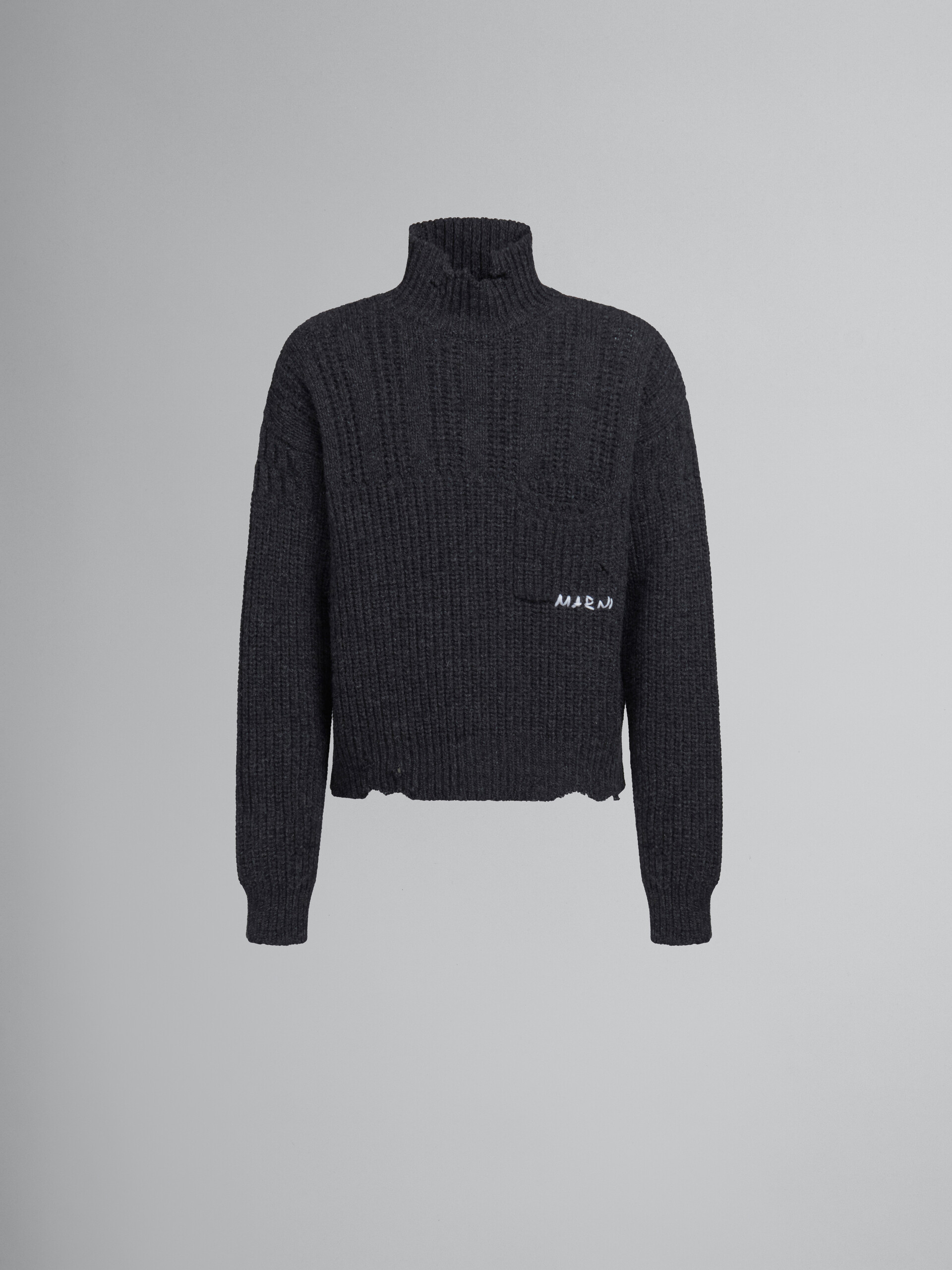 Maglione in lana vergine grigia con fondo effetto rovinato - Pullover - Image 1