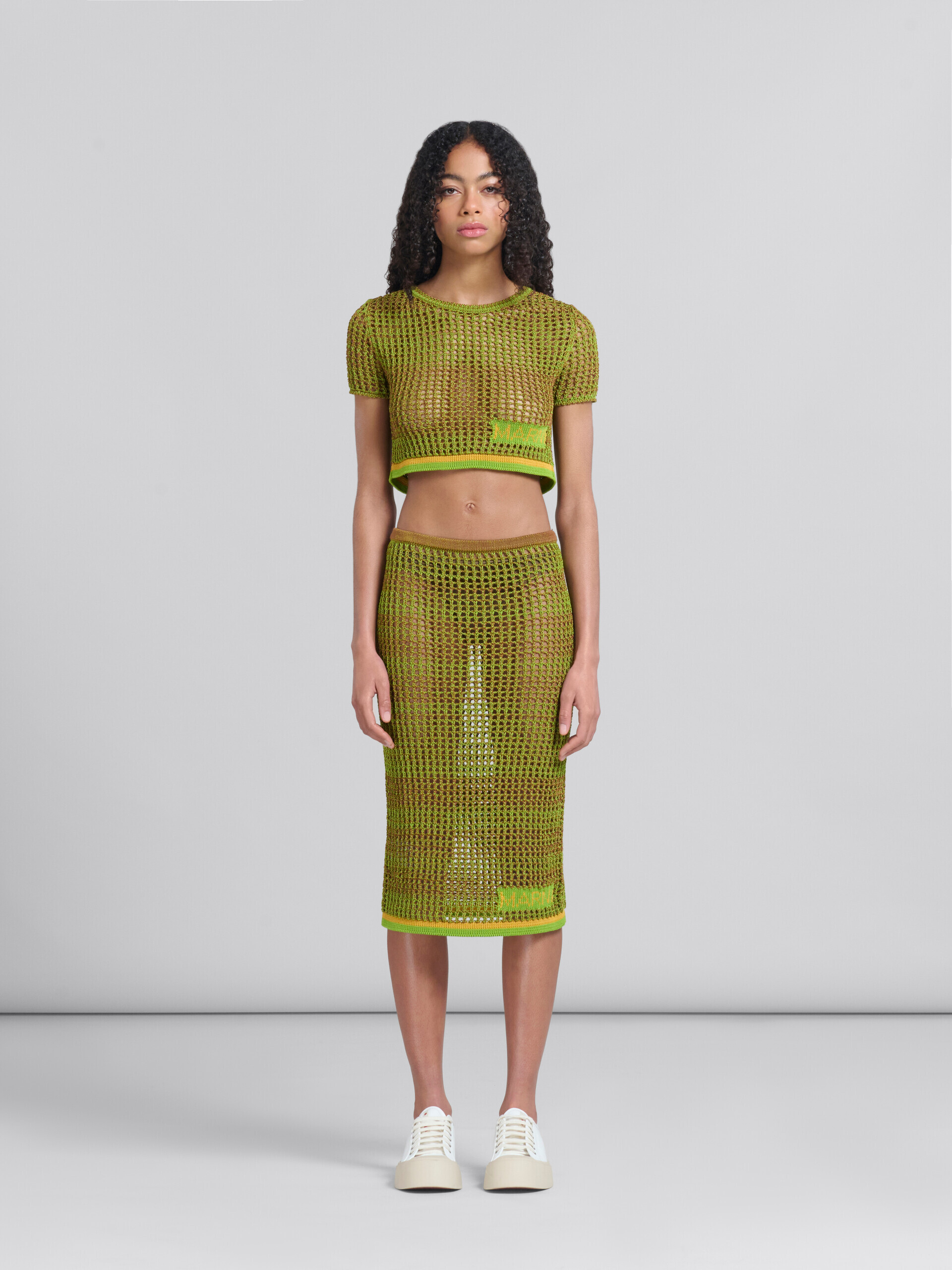 グリーンのオーガニックコットン製ネットミディ丈スカート - スカート - Image 1