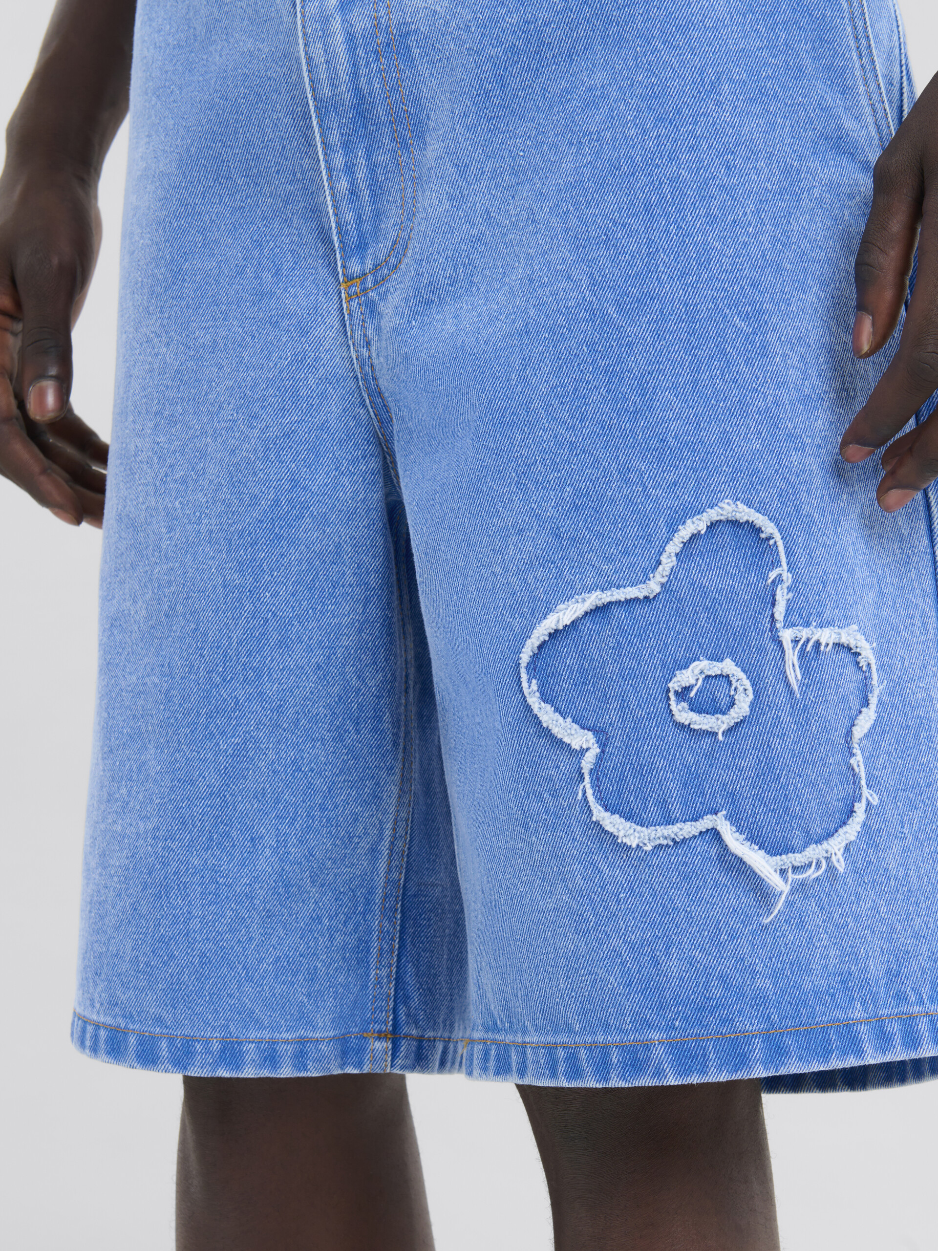 Light blue denim shorts with patch detail - Pants - Image 4