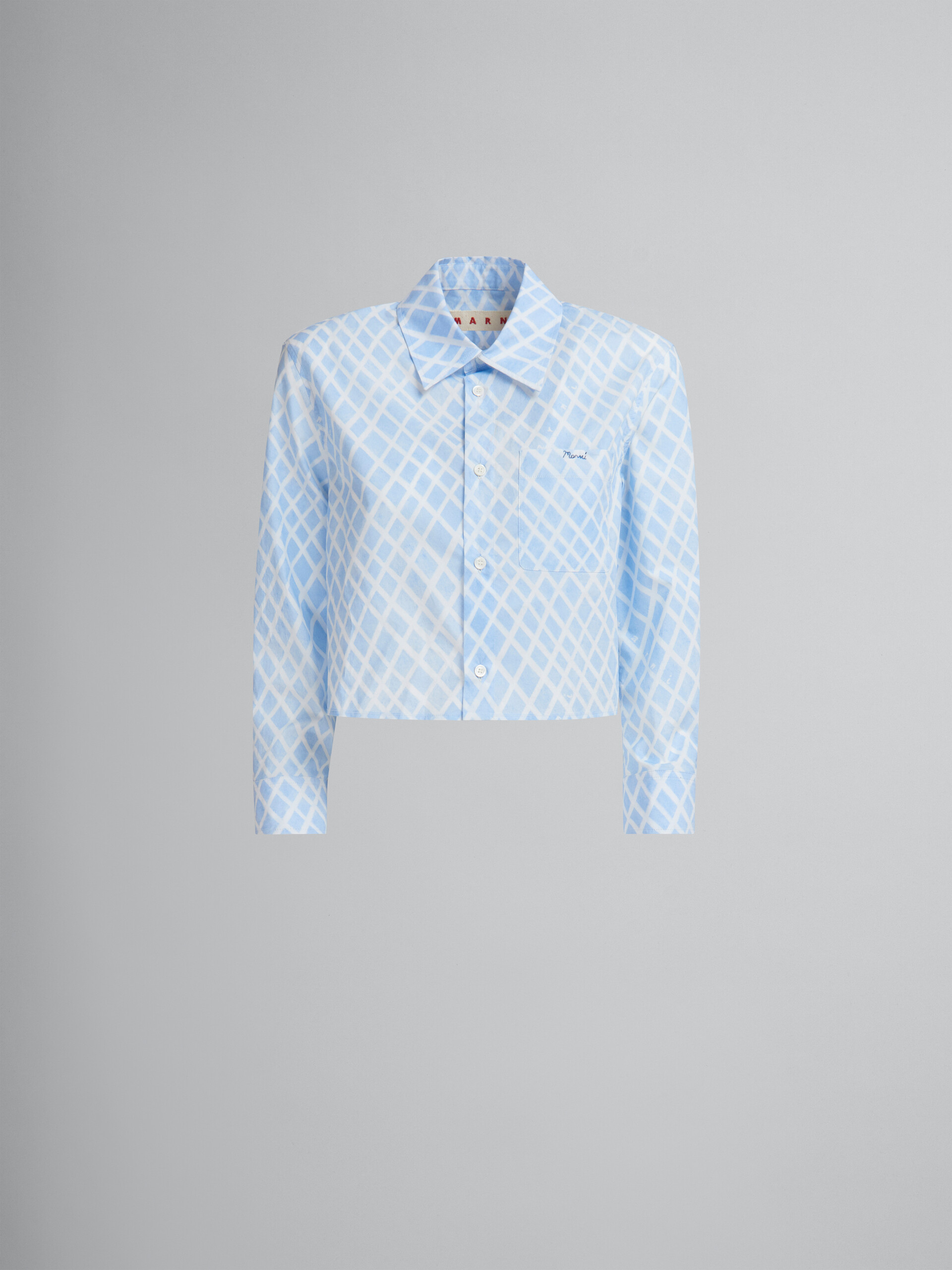 Light blue organic poplin cropped shirt with Landscapes print - Shirts - Image 1