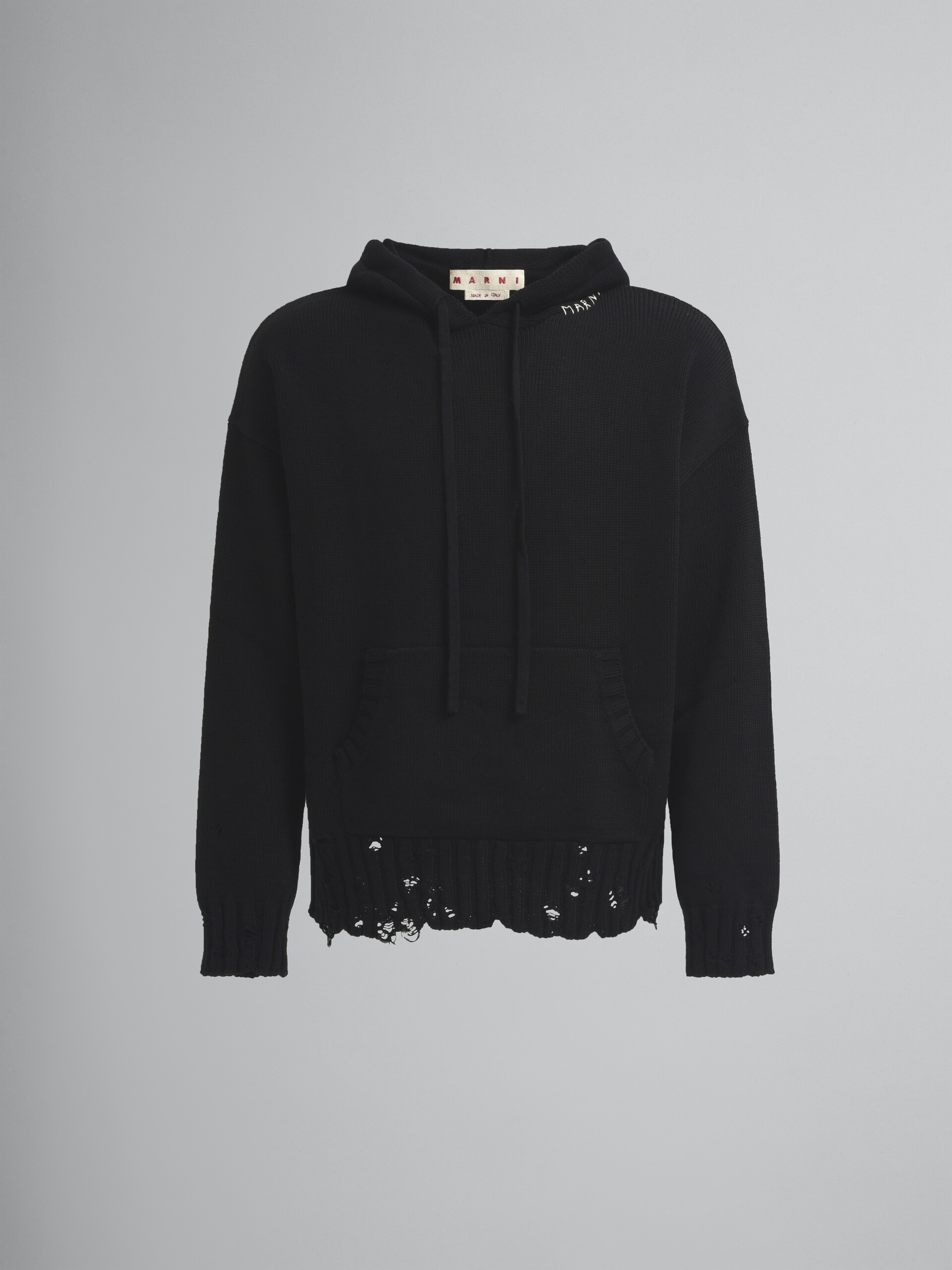 Black dishevelled cotton hoodie with Marni Mending - Pullovers - Image 1