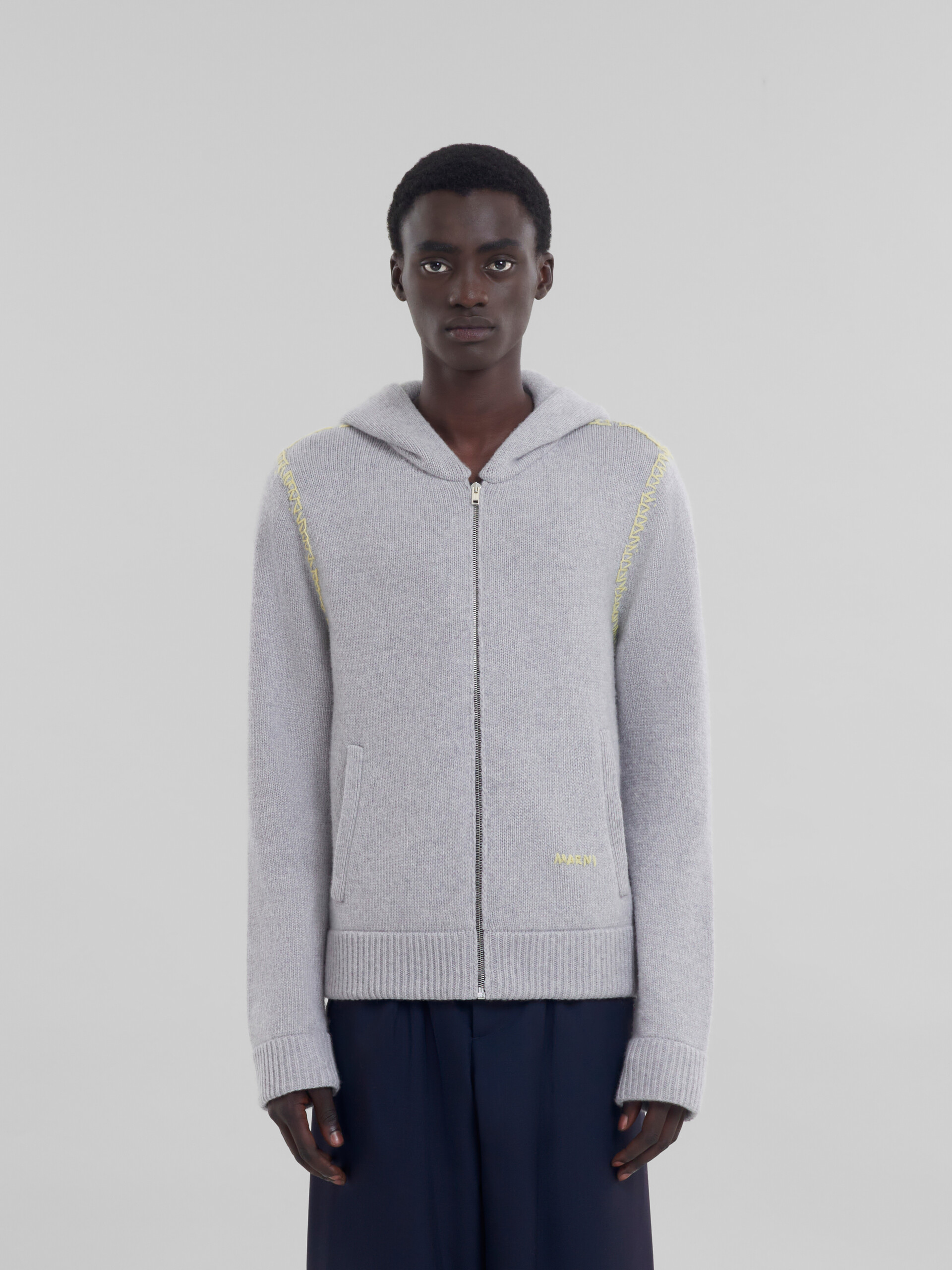 Grey wool-cashmere cardigan with Marni Mending - Shirts - Image 2