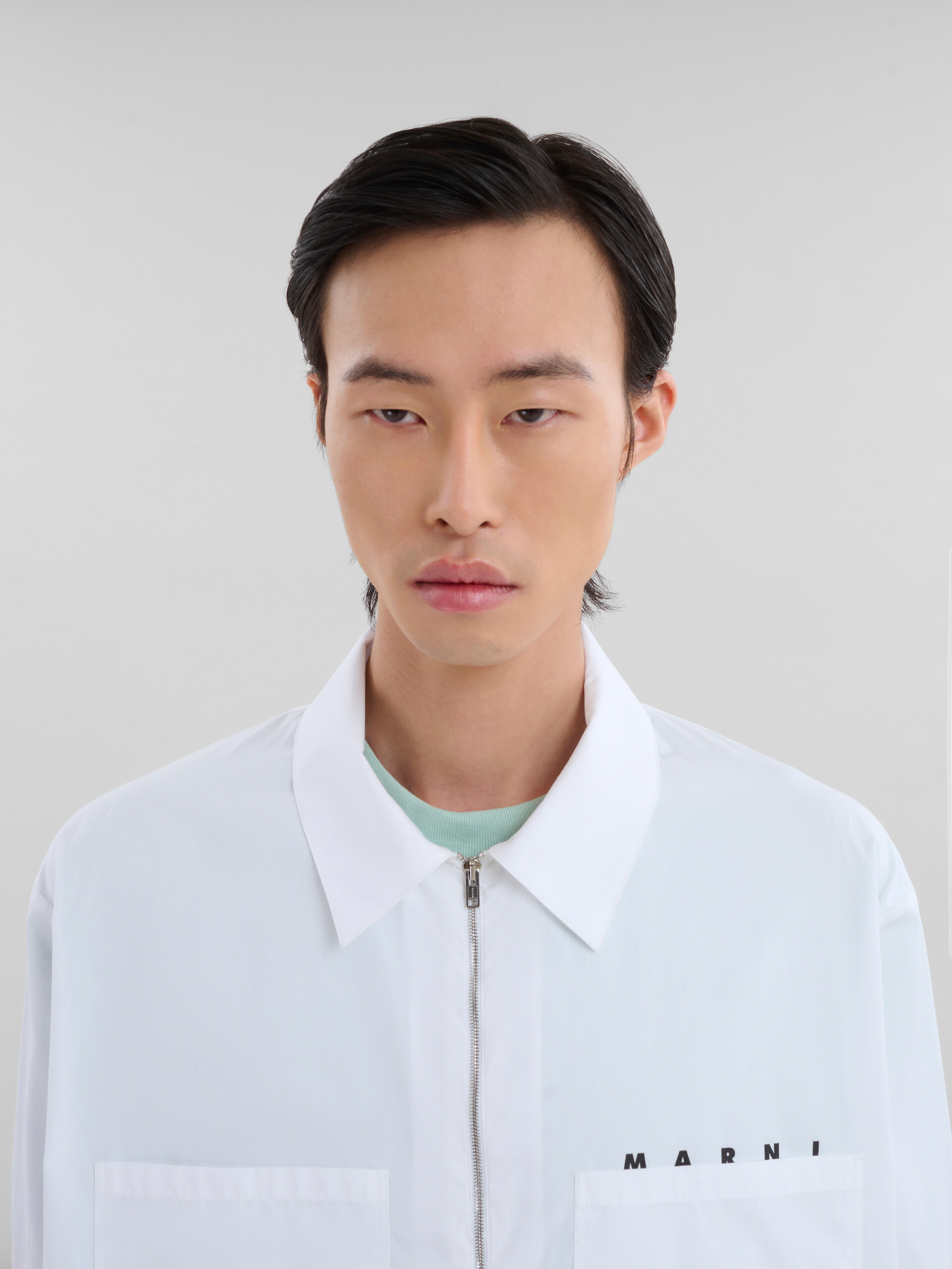 White organic poplin zip shirt with hidden logo - Shirts - Image 4