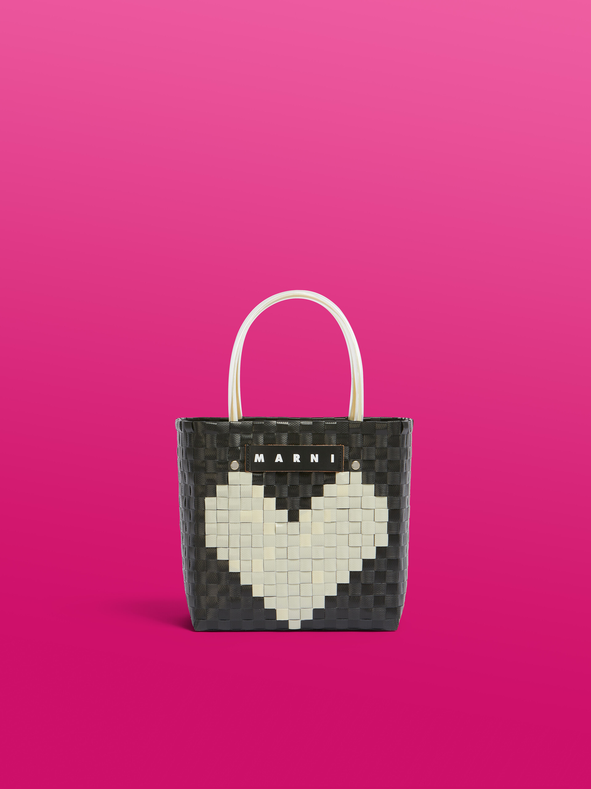 Marni Market Love Mini Basket Bag with black heart - Shopping Bags - Image 1