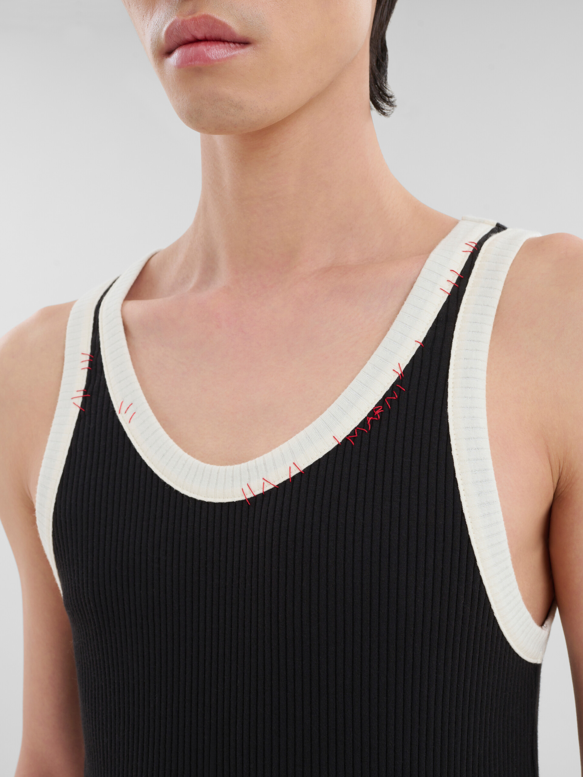 Black ribbed cotton tank top with Marni mending - Shirts - Image 4