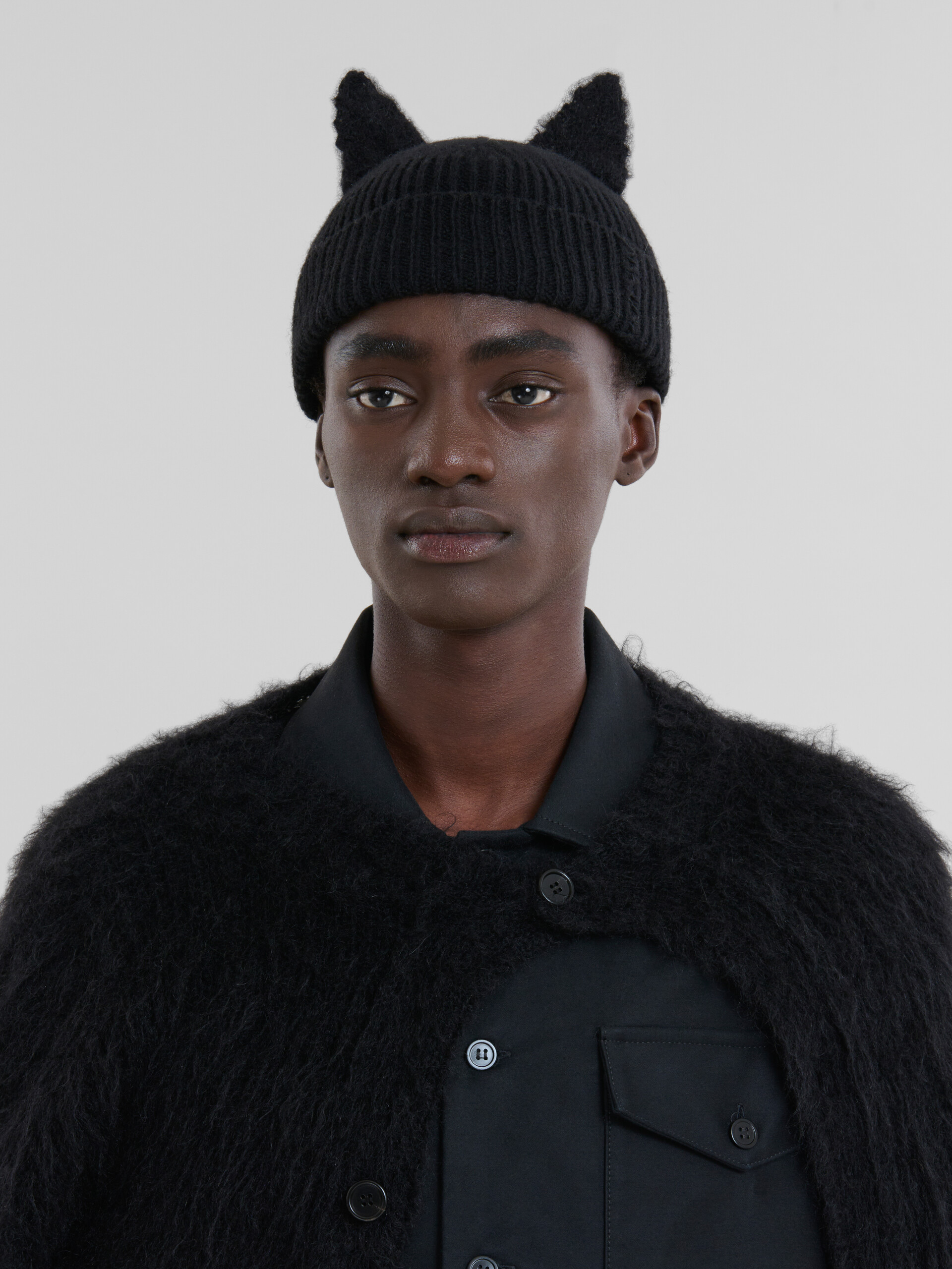 Black wool beanie with mohair ears - Hats - Image 2