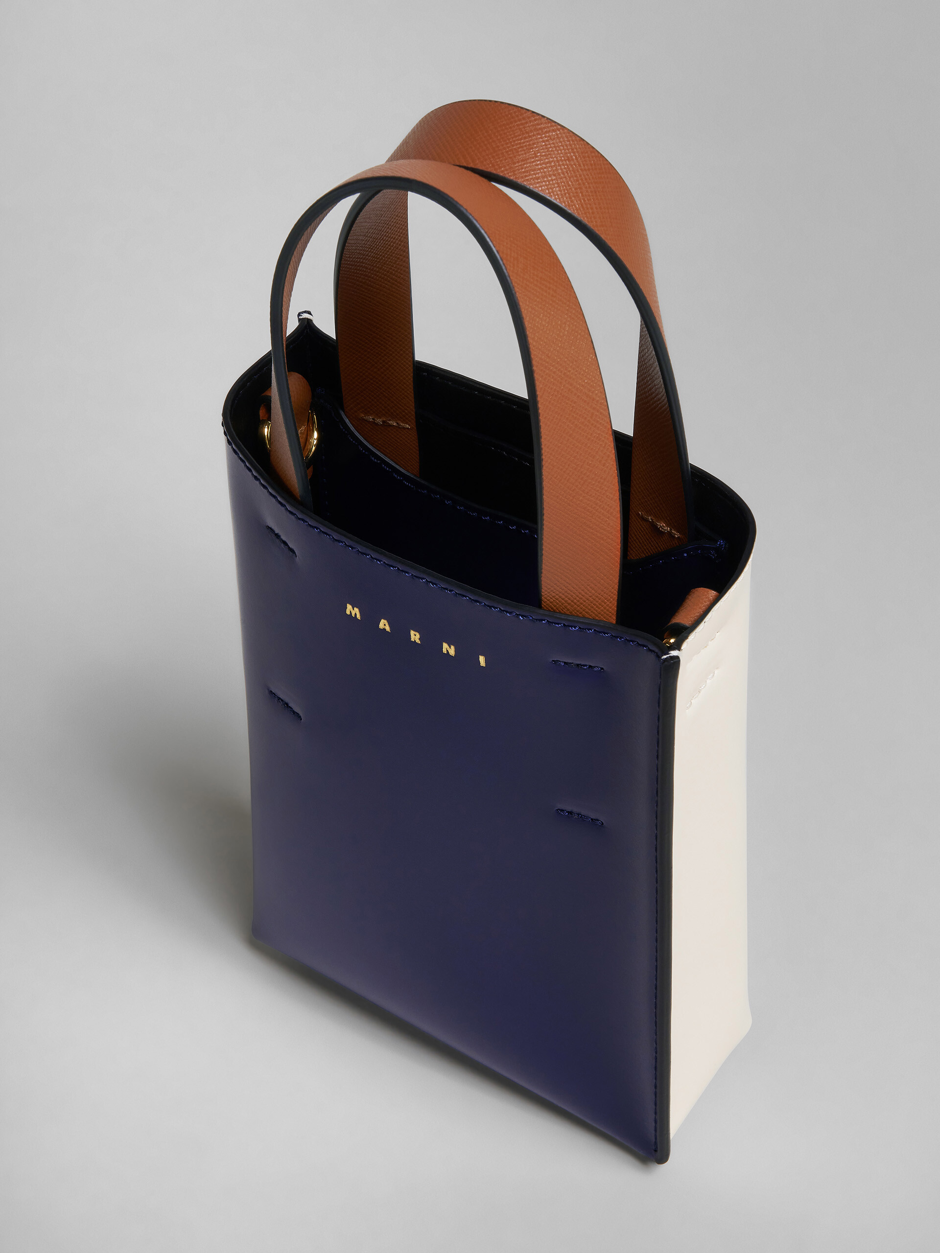 MUSEO bag nano in pelle blu e bianca - Borse shopping - Image 4