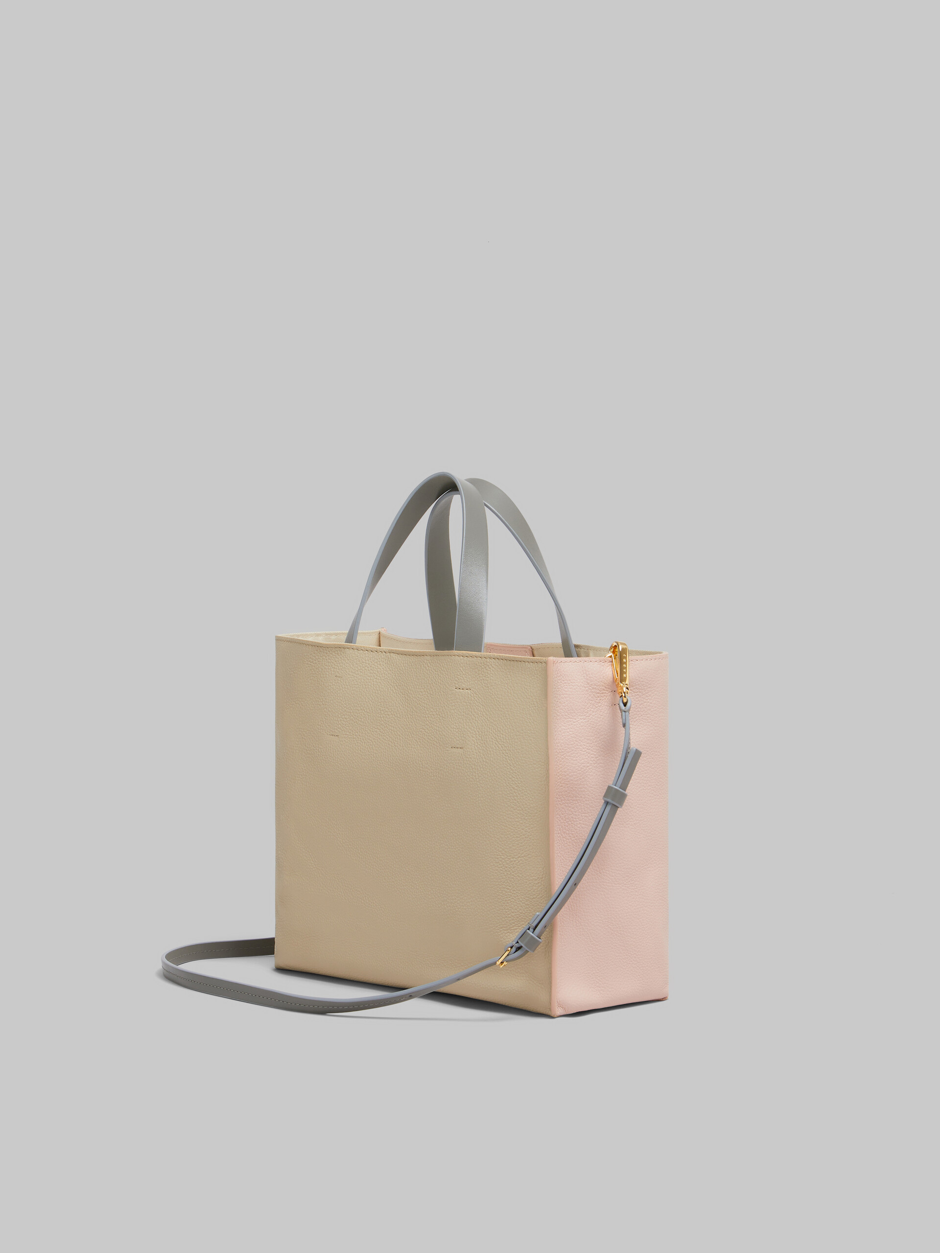 Light pink and beige leather Museo Soft tote Bag with Marni Symbol embroidery - Shopping Bags - Image 2