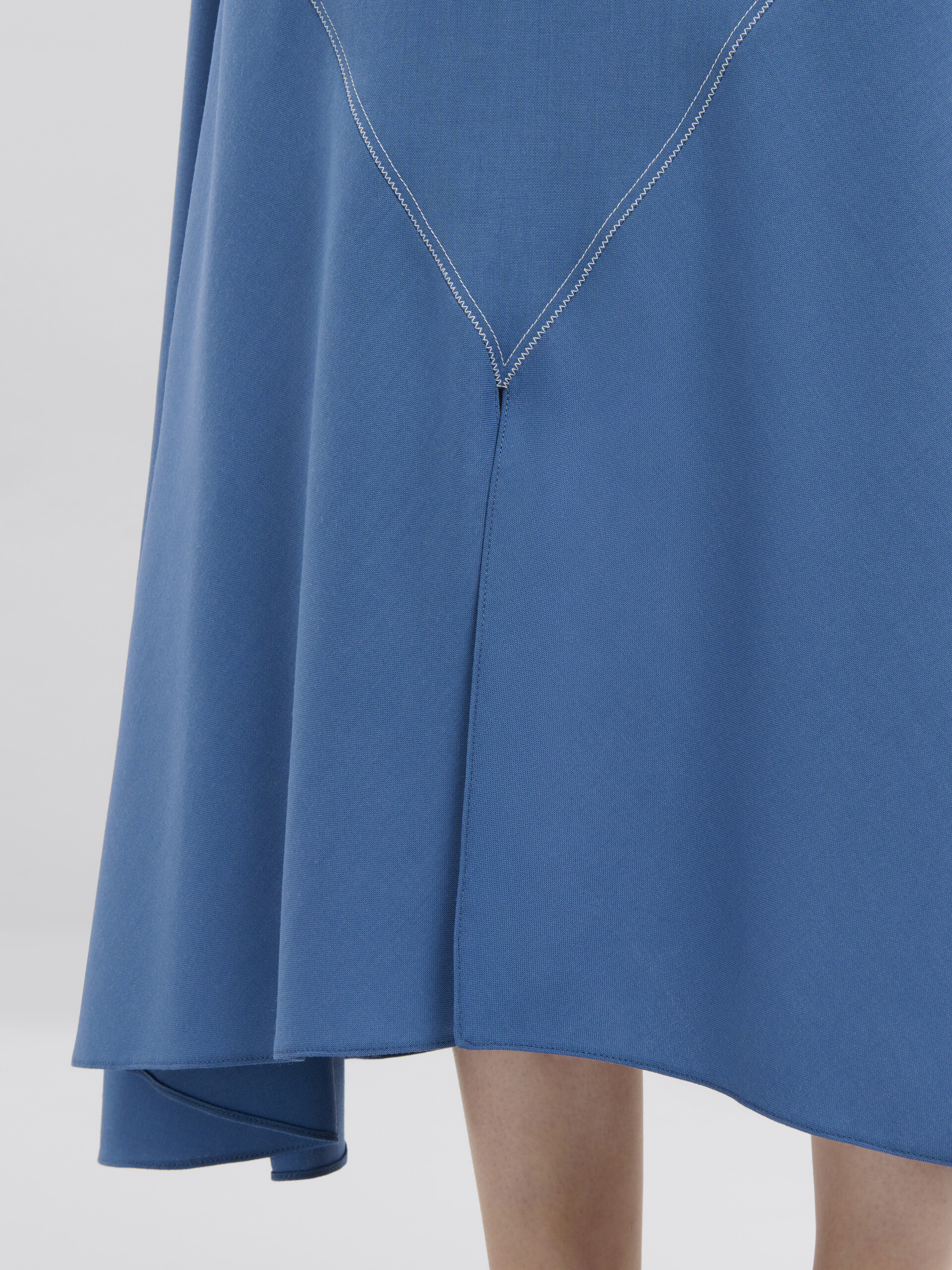 Blue tropical wool midi skirt with V detail - Skirts - Image 4