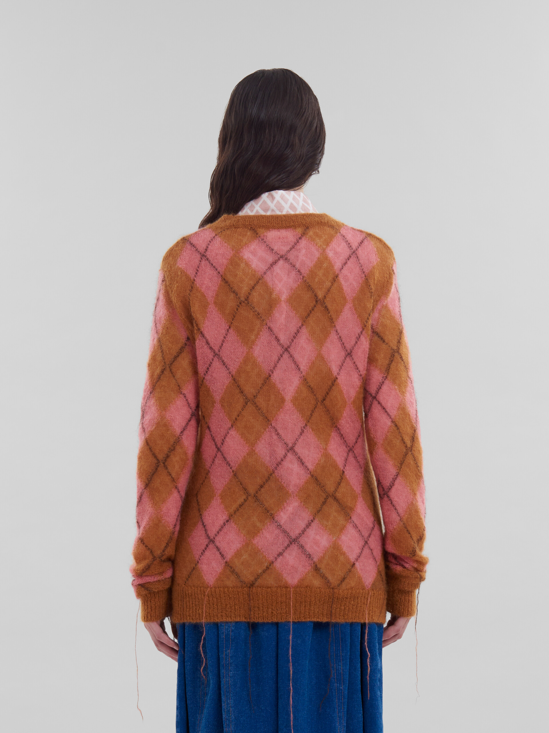 Orangefarbener Pullover aus Mohair mit Rautenmuster und Flottierfäden - Pullover - Image 3