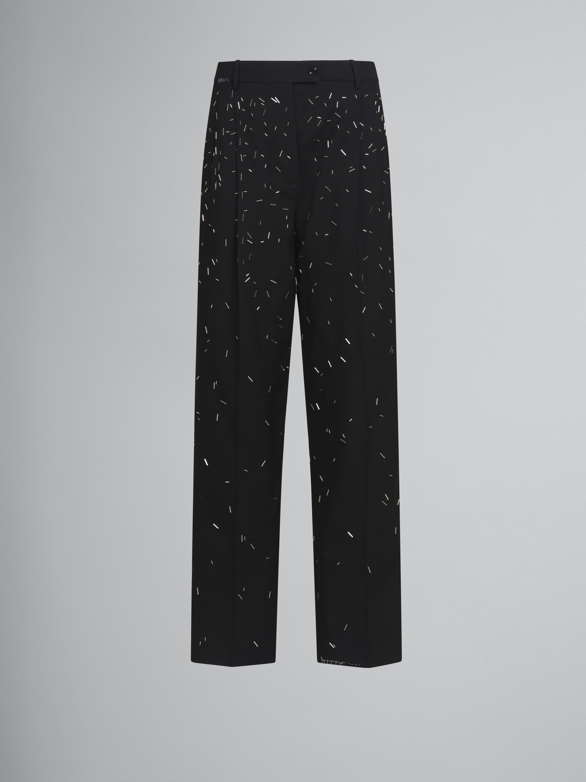 Black straight cut wool trousers with bead detail - Pants - Image 1